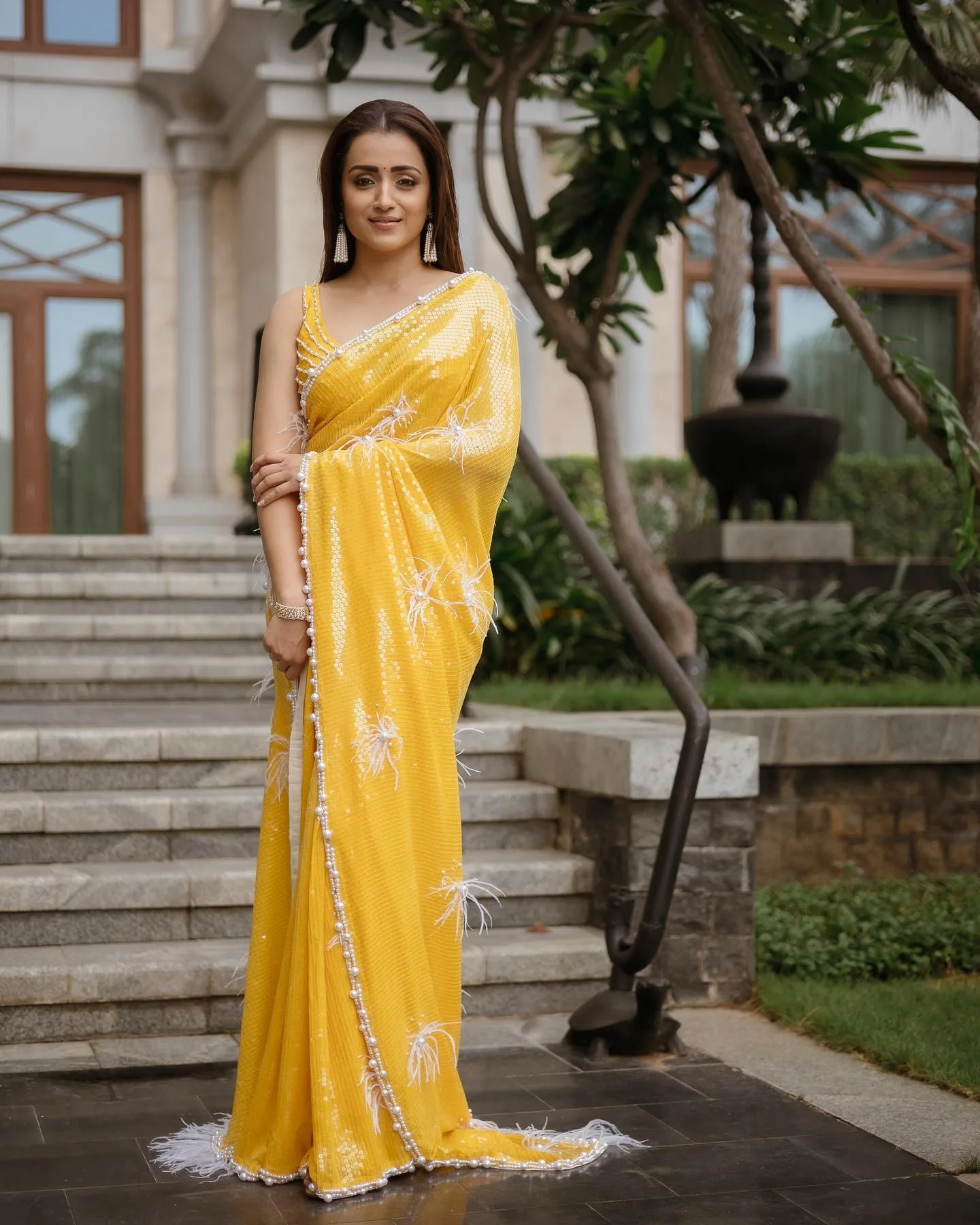 Trisha Krishnan Radiate Grace in Yellow Ethnic Saree HD