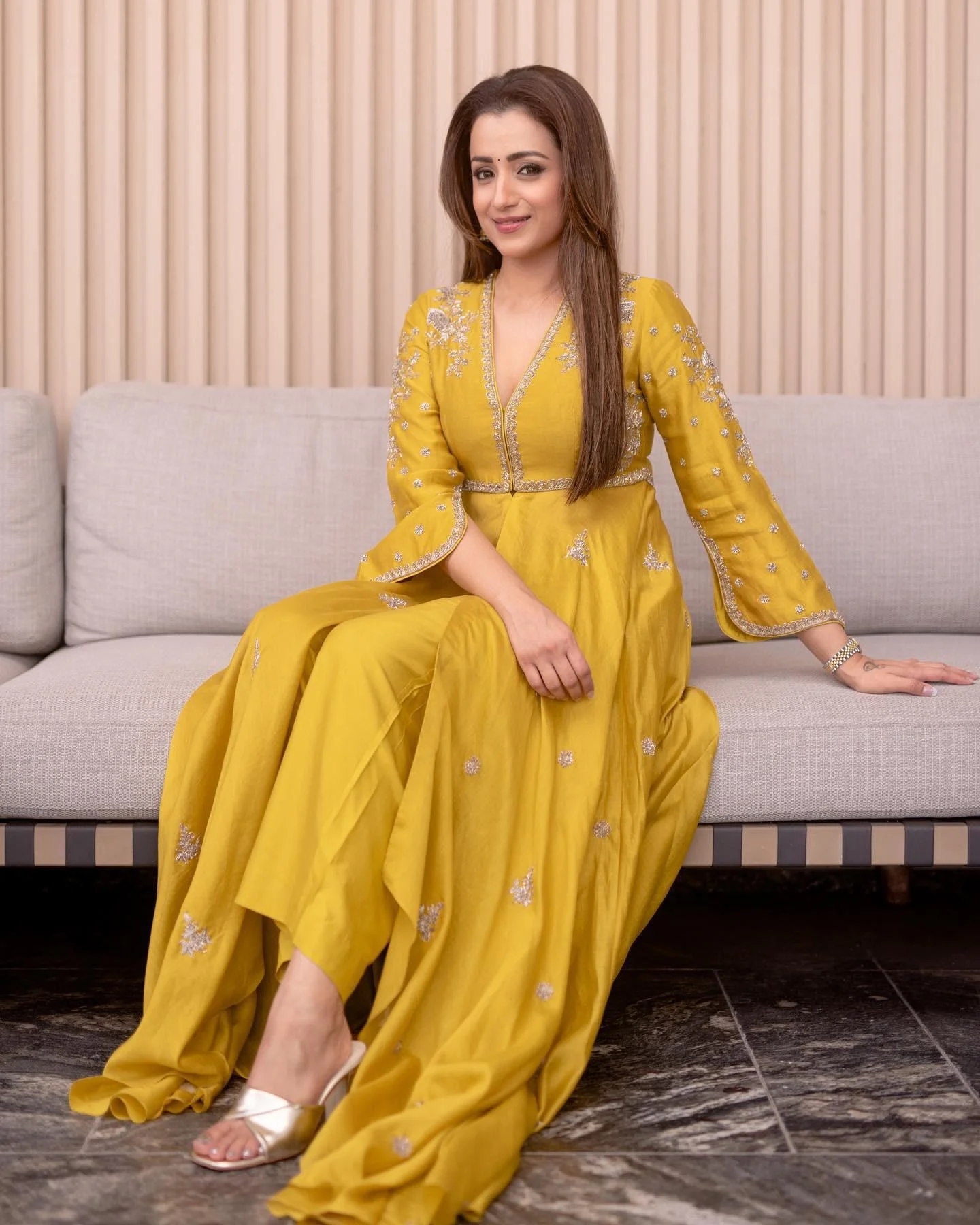 Trisha Krishnan Radiates Grace in Yellow Ethnic Gown HD