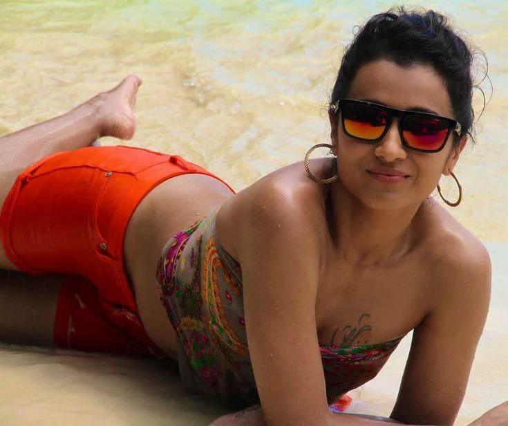 Trisha Krishnan Stunning Beach Look in Orange Shorts