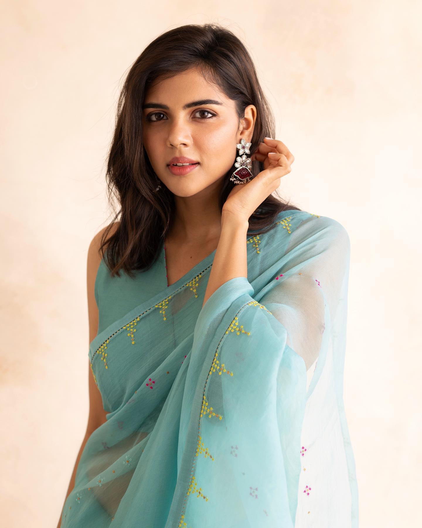 Elegant Kalyani in Sky Blue Saree Style free 4K Image