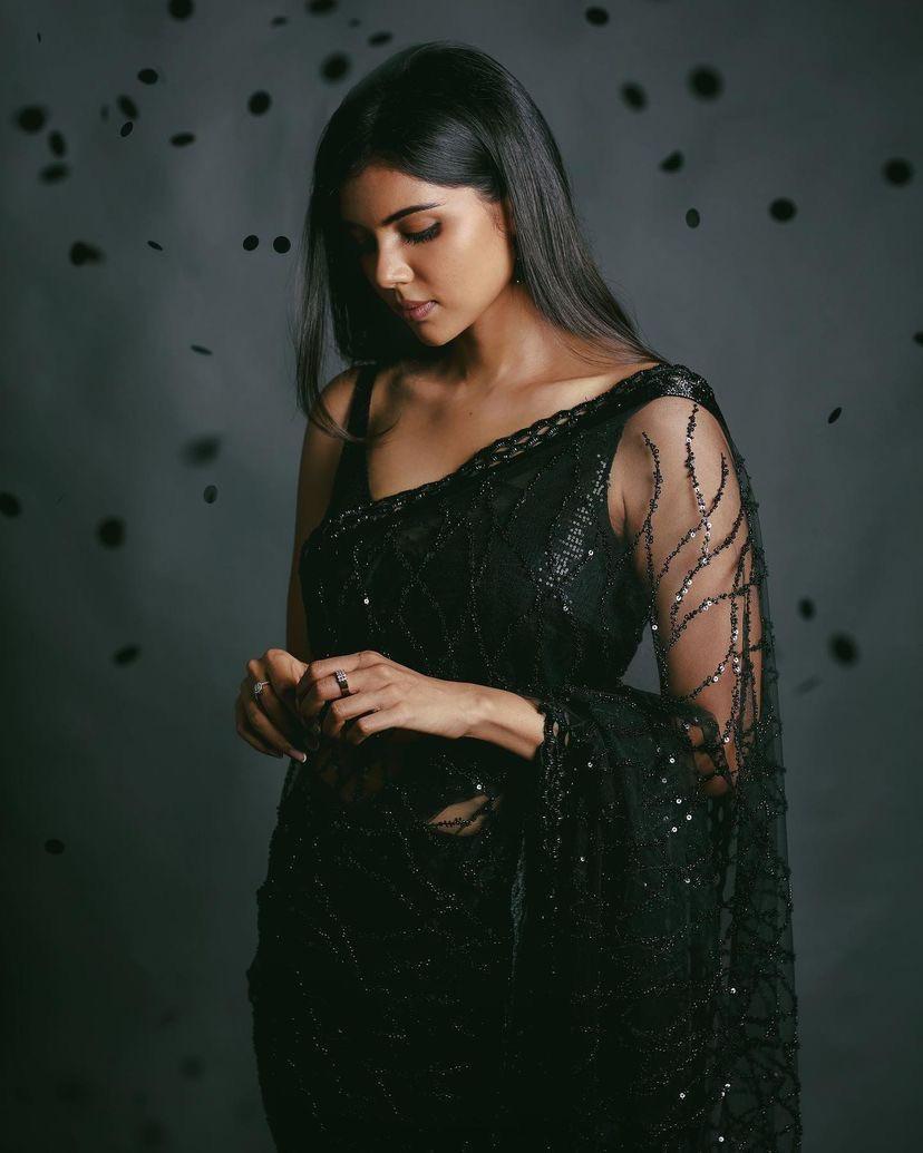Kalyani in Black Ethnic Dress Looking Down free Image