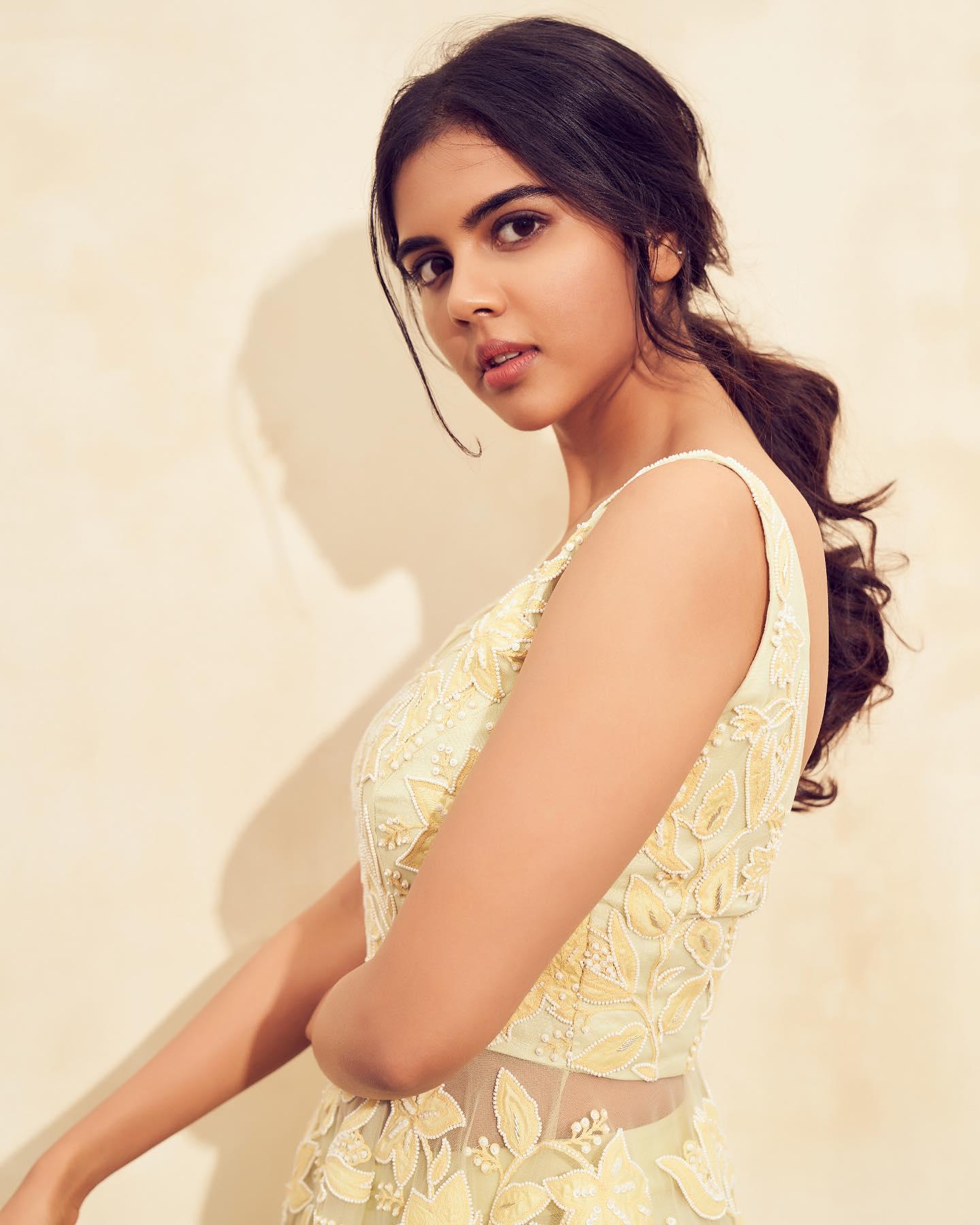 Kalyani in Cream Embellished Gown Posing Gracefully Photo