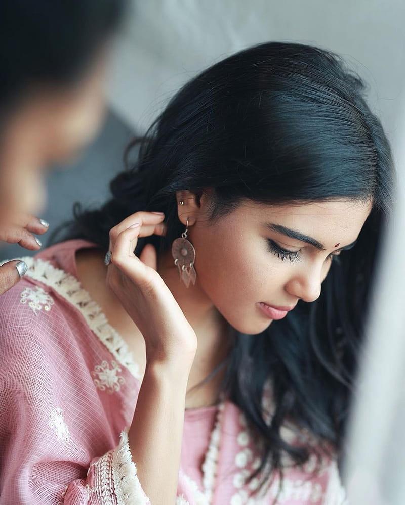 Kalyani in Pink Ethnic Dress Looking Down Softly Photo