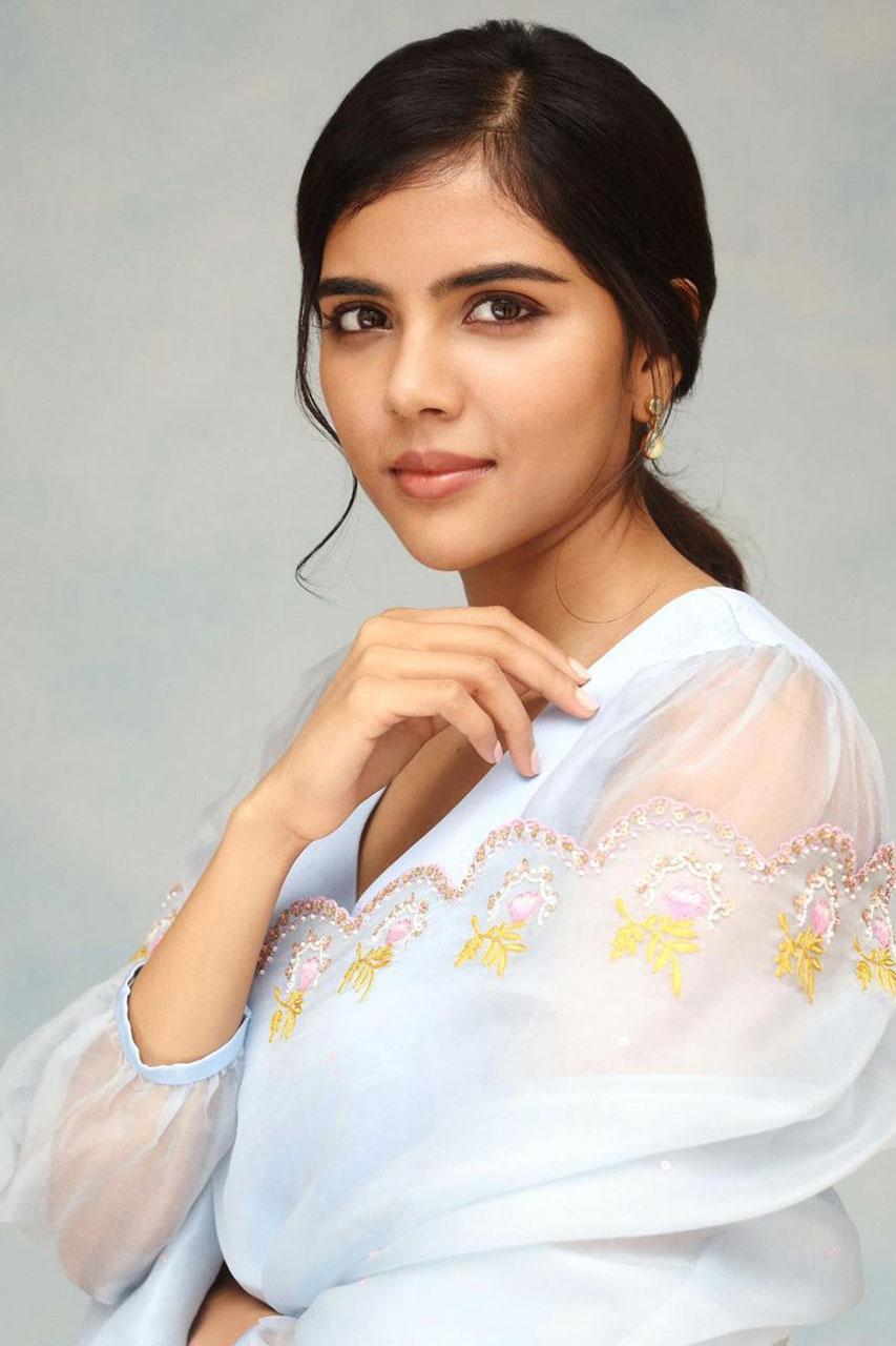 Kalyani in White Dress with Floral Embroidery Photography
