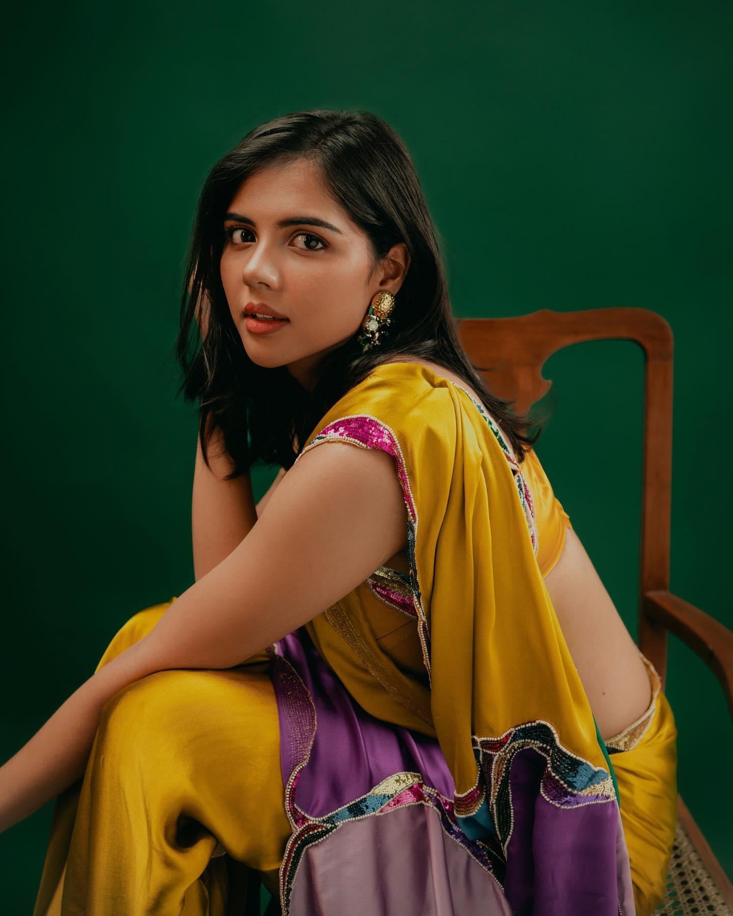 Kalyani Priyadarshan in a Yellow Saree Posing Photo