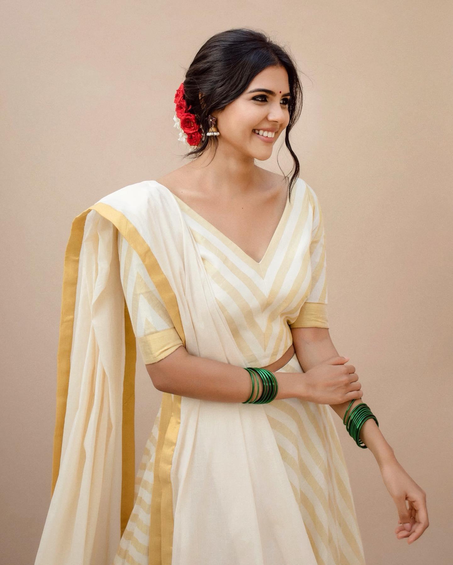 Kalyani Priyadarshan in Onam Dress Background Wallpaper