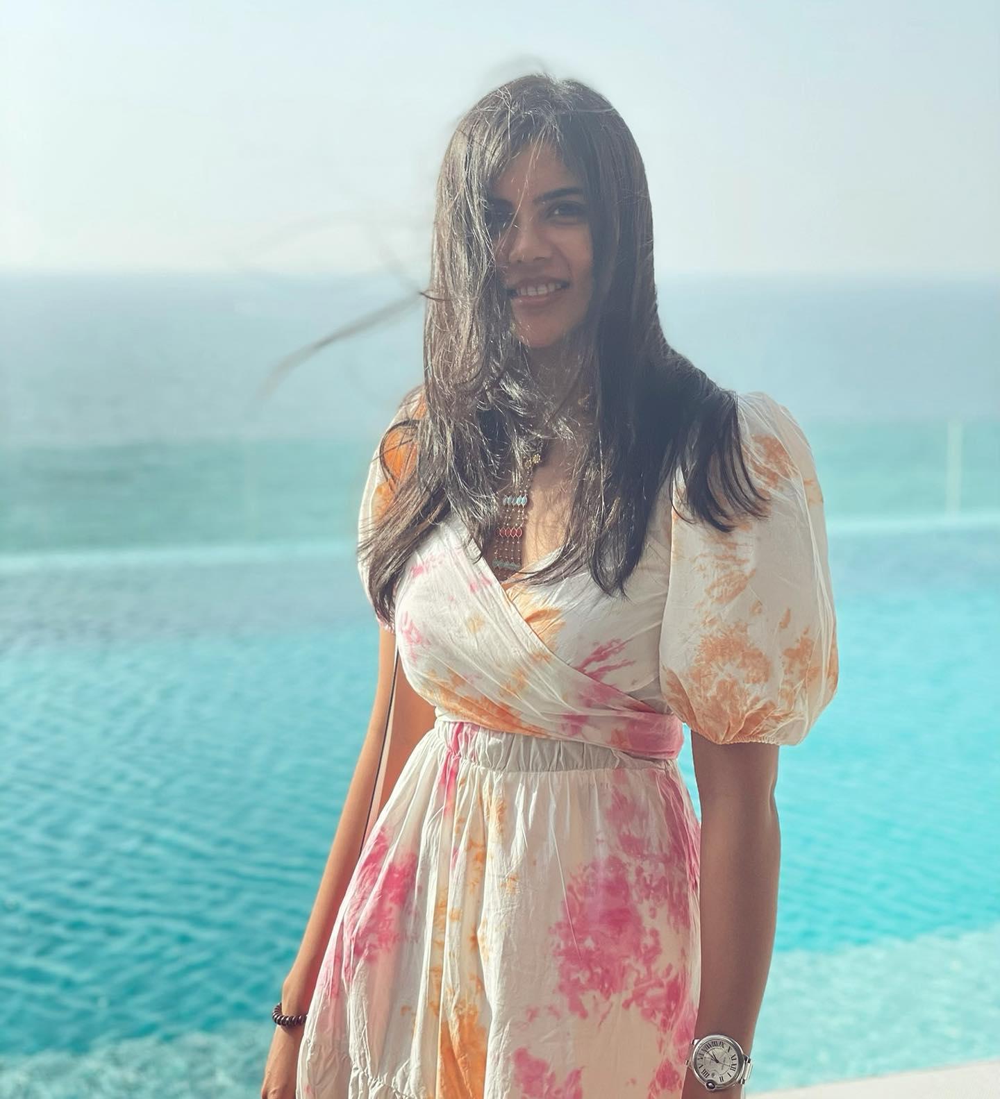 Kalyani Priyadarshan in White Puff Sleeve Dress Image