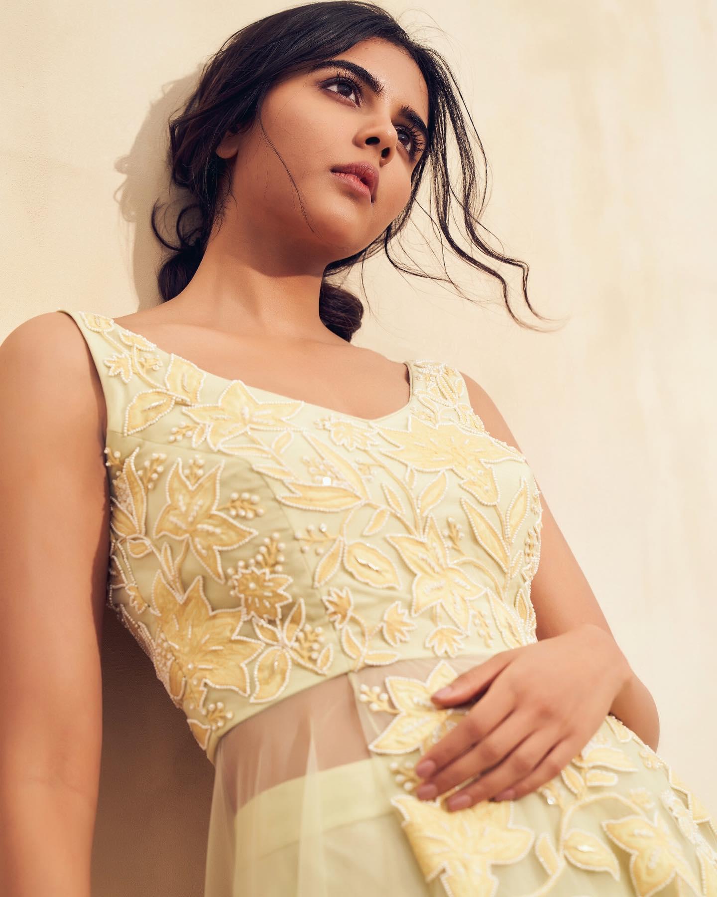 Kalyani Priyadarshan Yellow Dress in Square Image Wallpaper