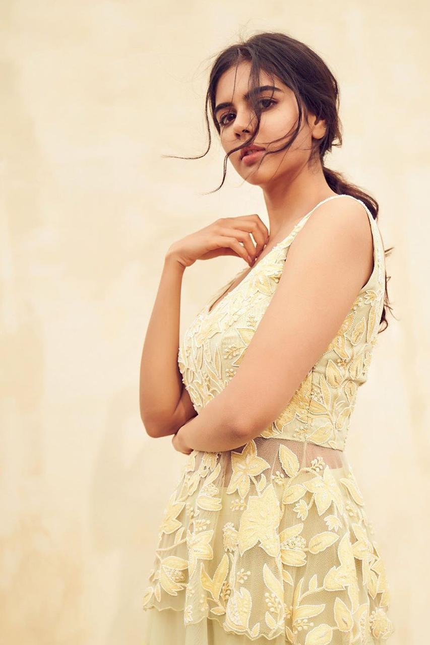 Priyadarshan with Flying Hair Wearing a Yellow Dress Image