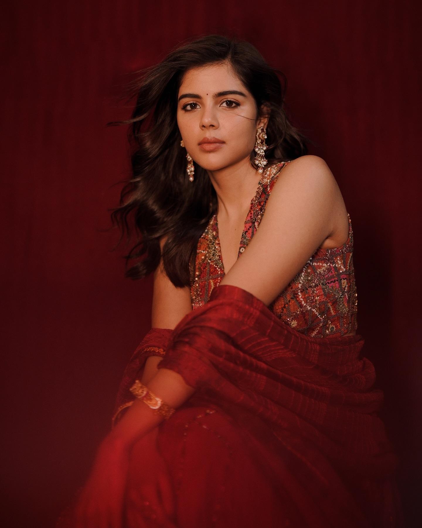 Stylish Pose of Priyadarshan in Red Dress Photography