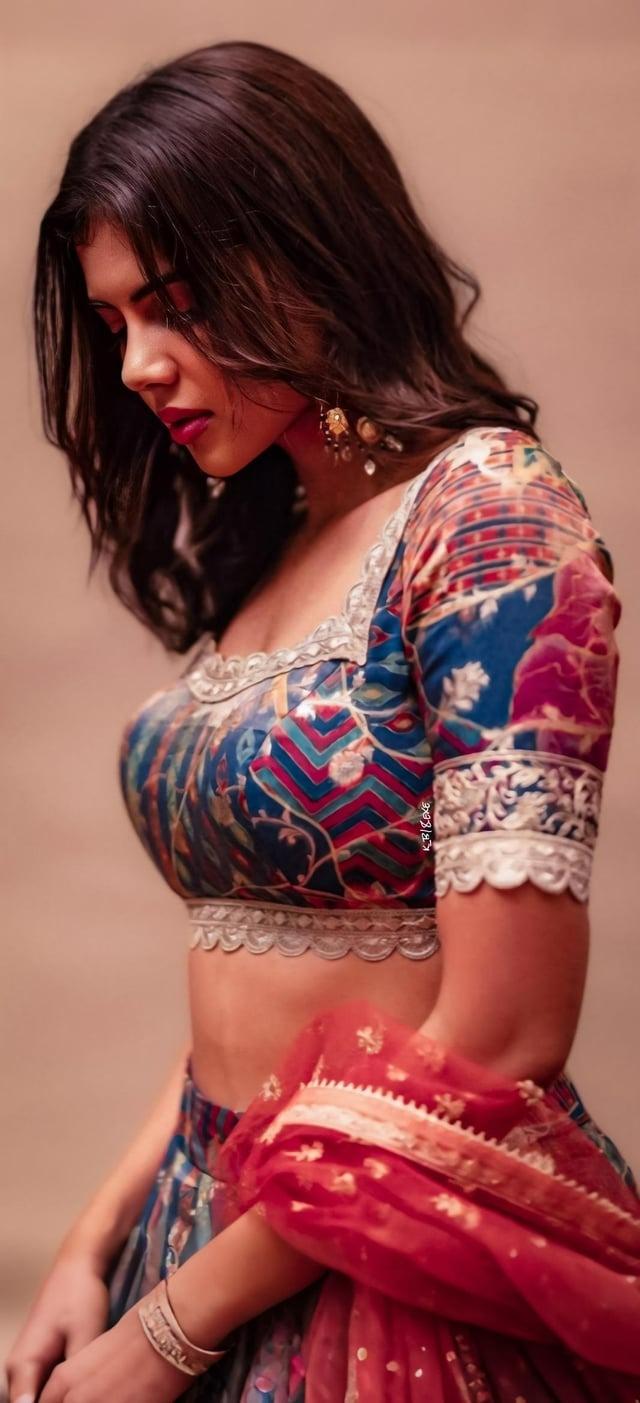 Traditional Kalyani in Colorful Lehenga Looking Down Pic