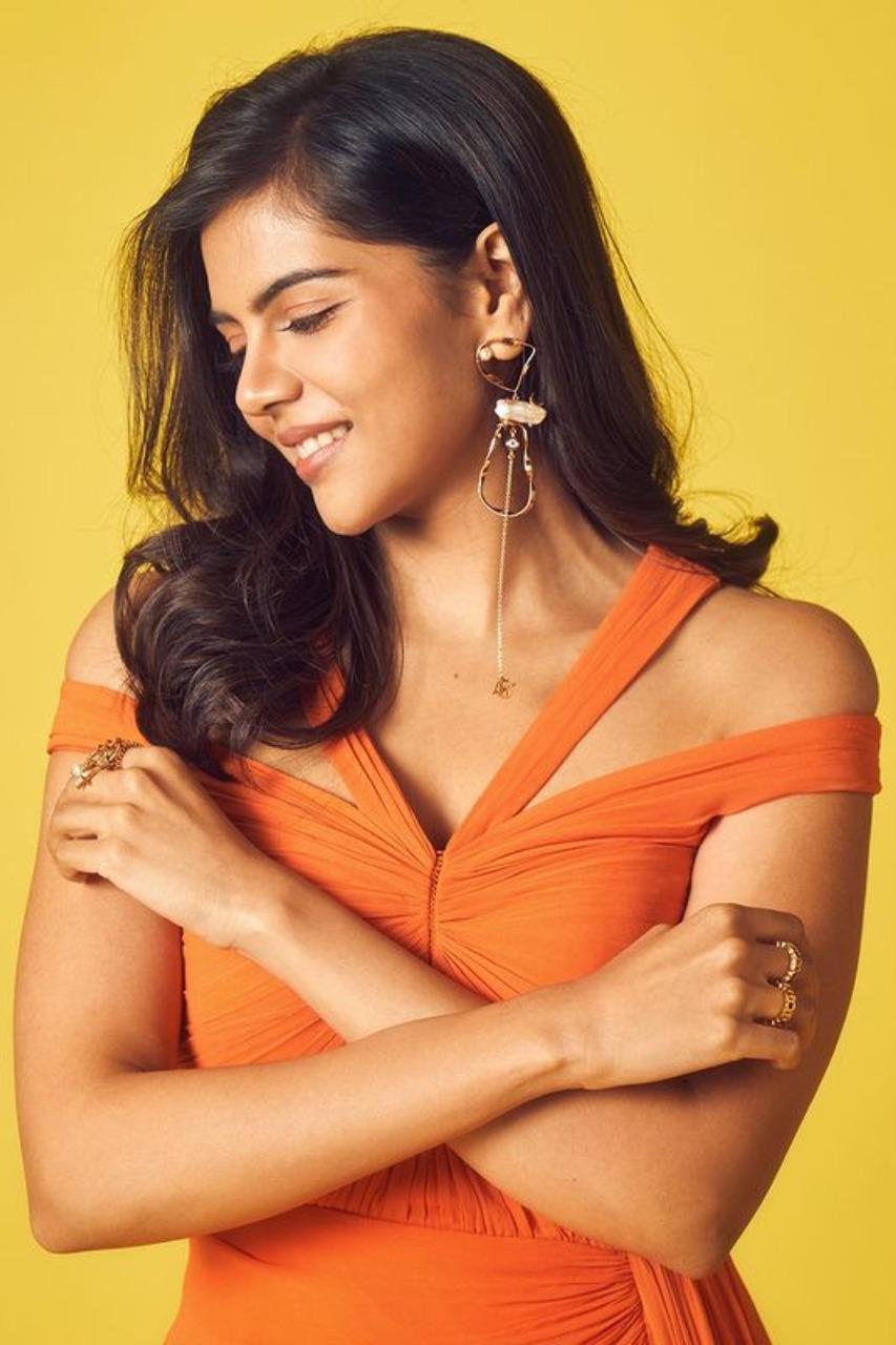 Image of Orange Dress Look of Kalyani Priyadarshan