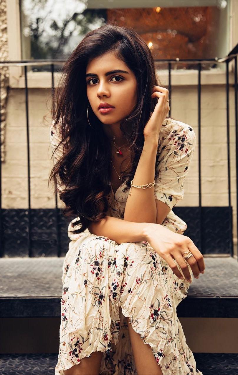 White and Blue Flower Design Dress Portrait of Kalyani