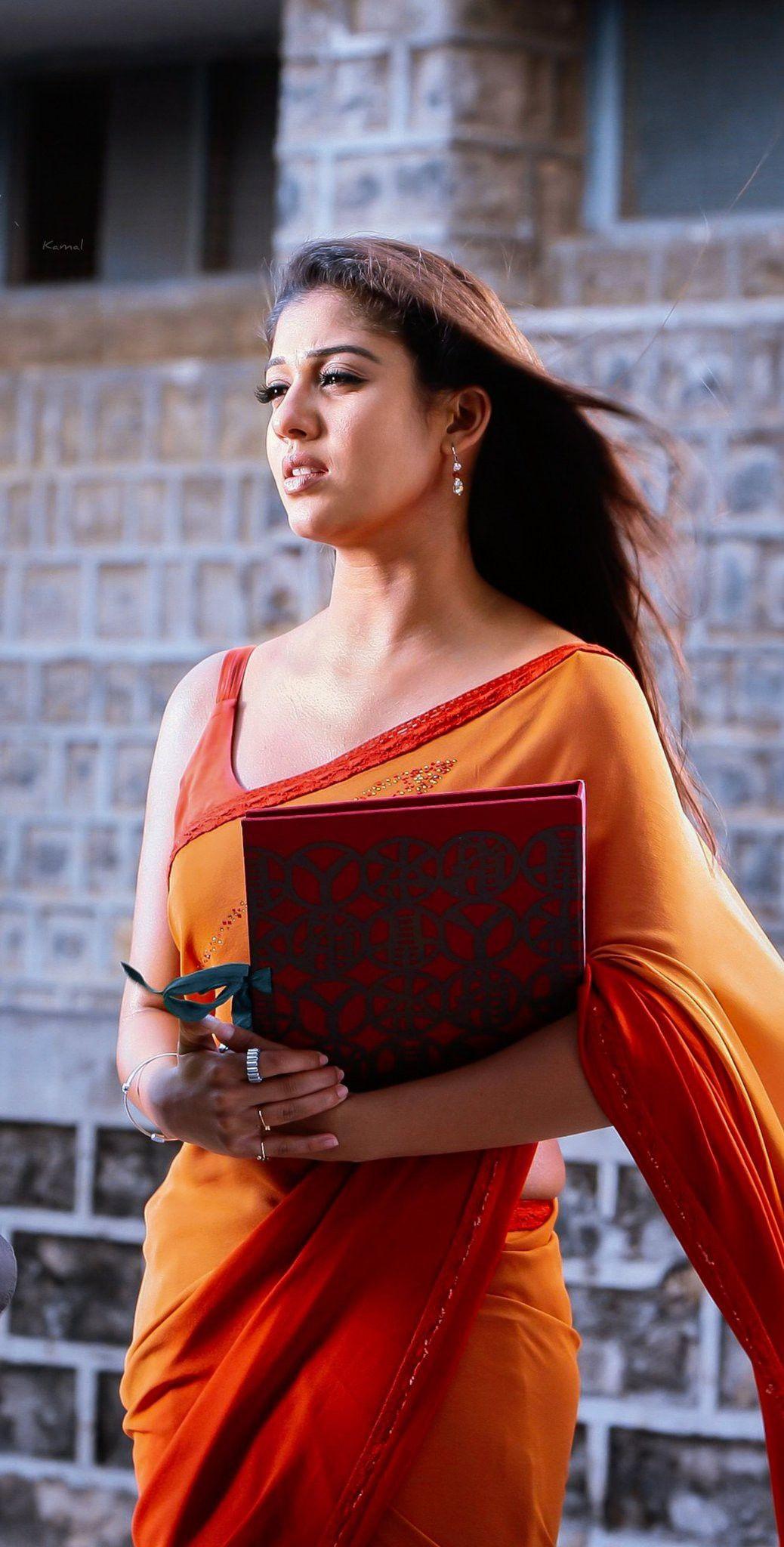 Nayanathara In Orange Saree Hd Wallpaper