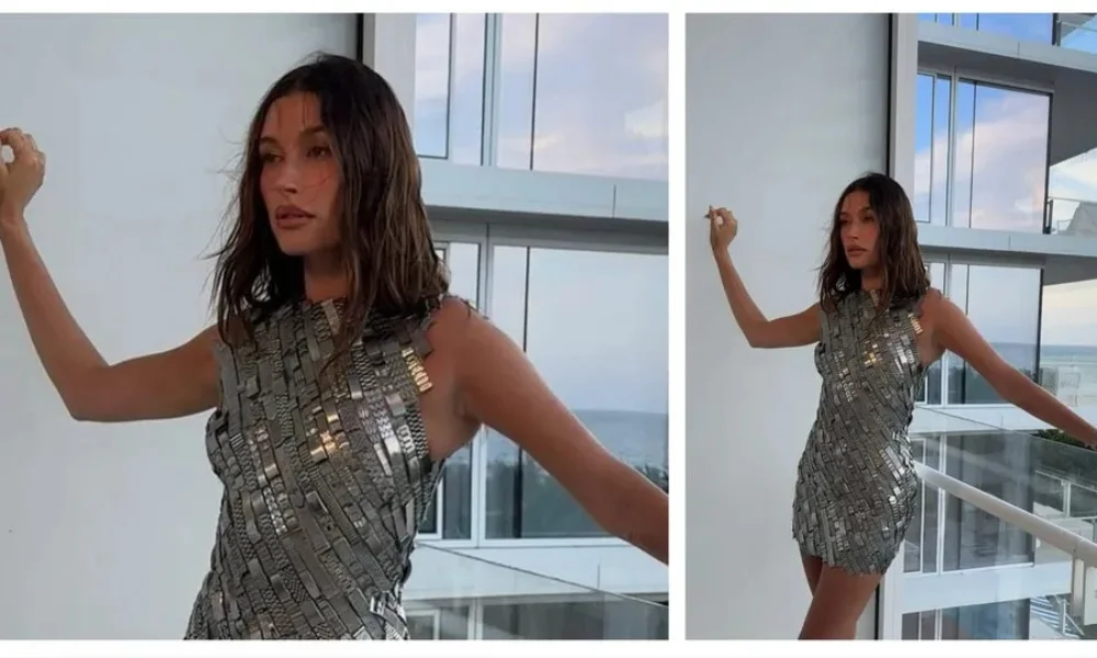 Hailey Bieber silver dress
