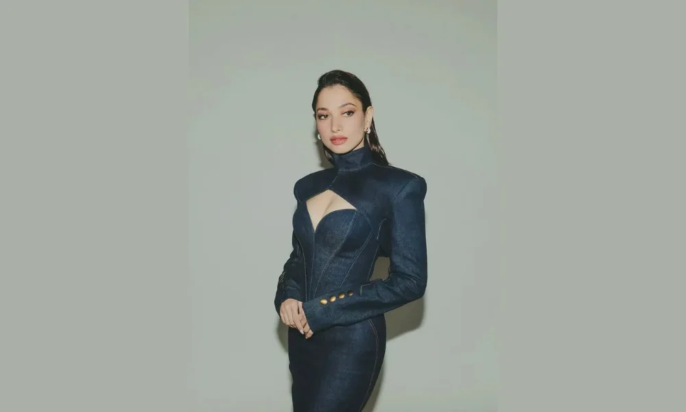 Bold Sculpted Denim Dress Details Tamannaah Bhatia