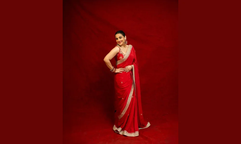 Vidya Balan Navratri 2025 Red Saree Look