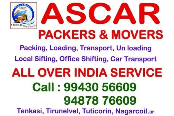 Image of: ASCAR PACKERS AND MOVERS Reliable Relocation Services in Tirunelveli