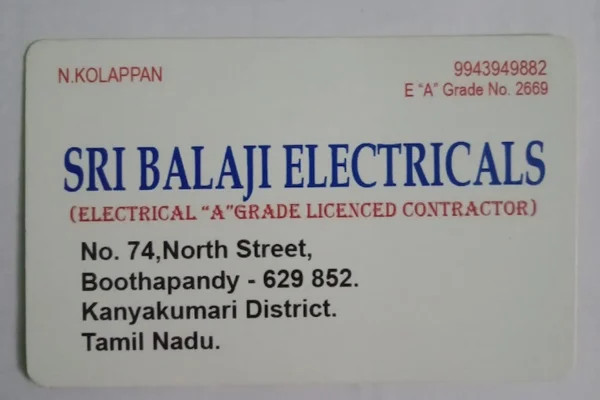 Image of: Sri Balaji Electricals A Grade Contractor Boothapandi