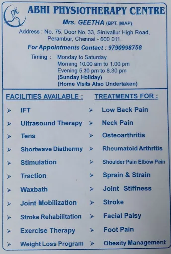 Image of: Abhi Physiotherapy Centre Drgeetha In Perambur