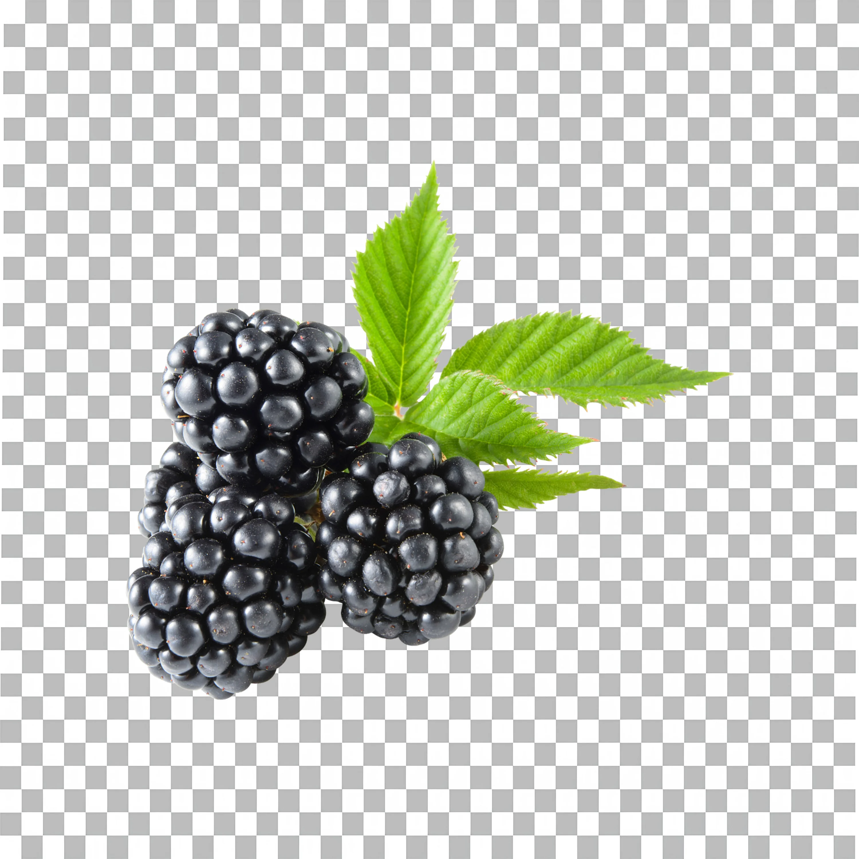 Bunch of Blackberries with Leaves PNG