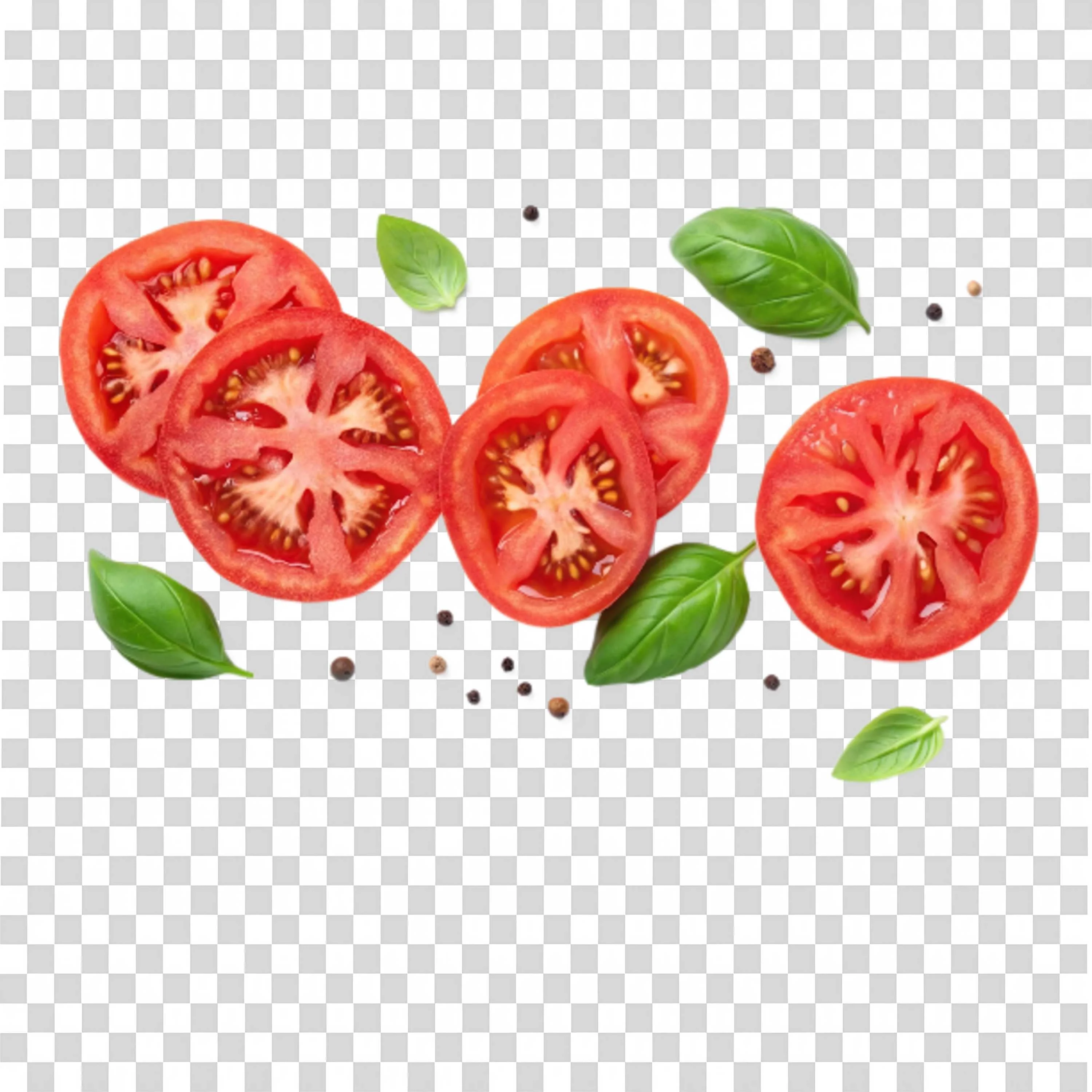 Sliced Tomatoes with Basil PNG