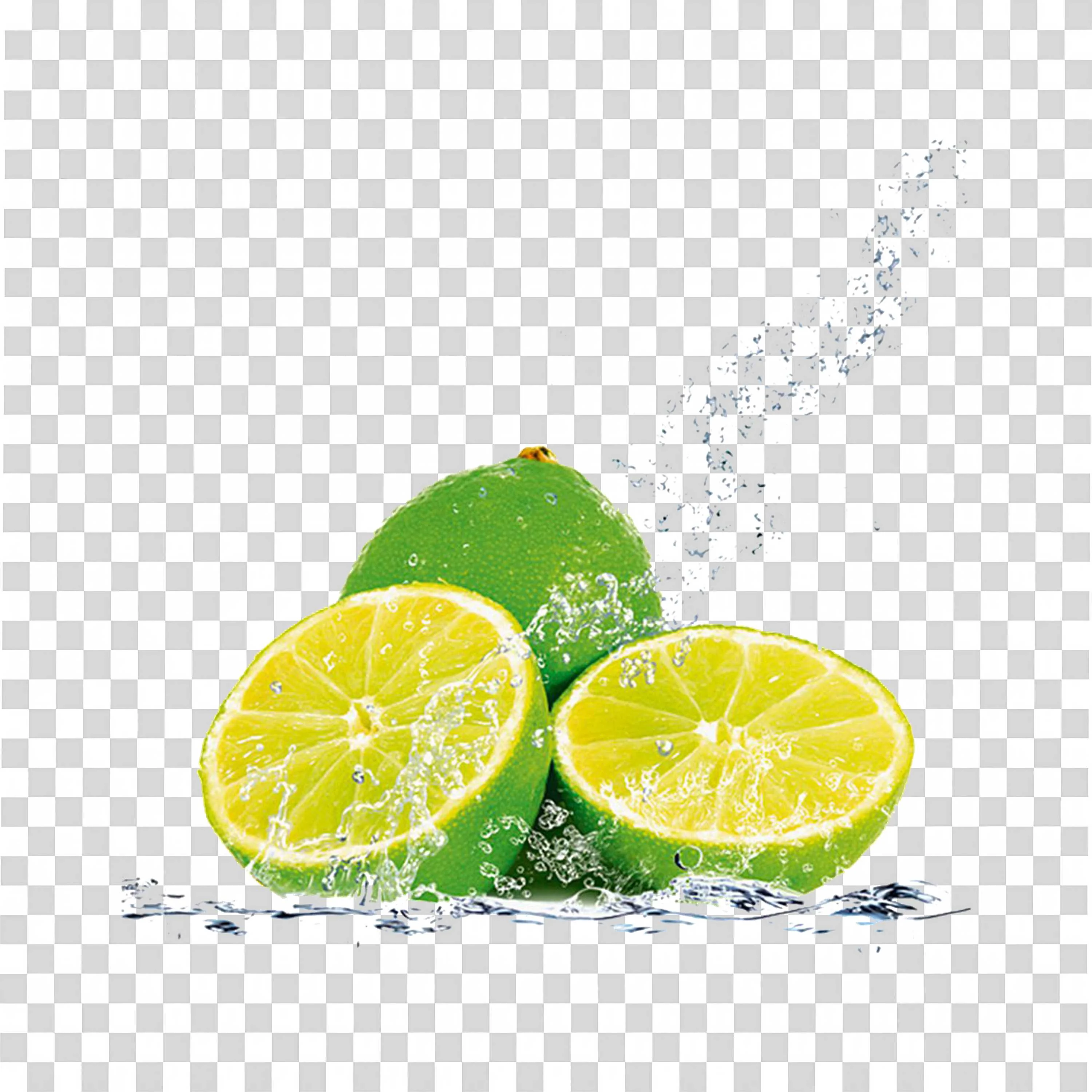 Limes with Splash Png on Transparent Background