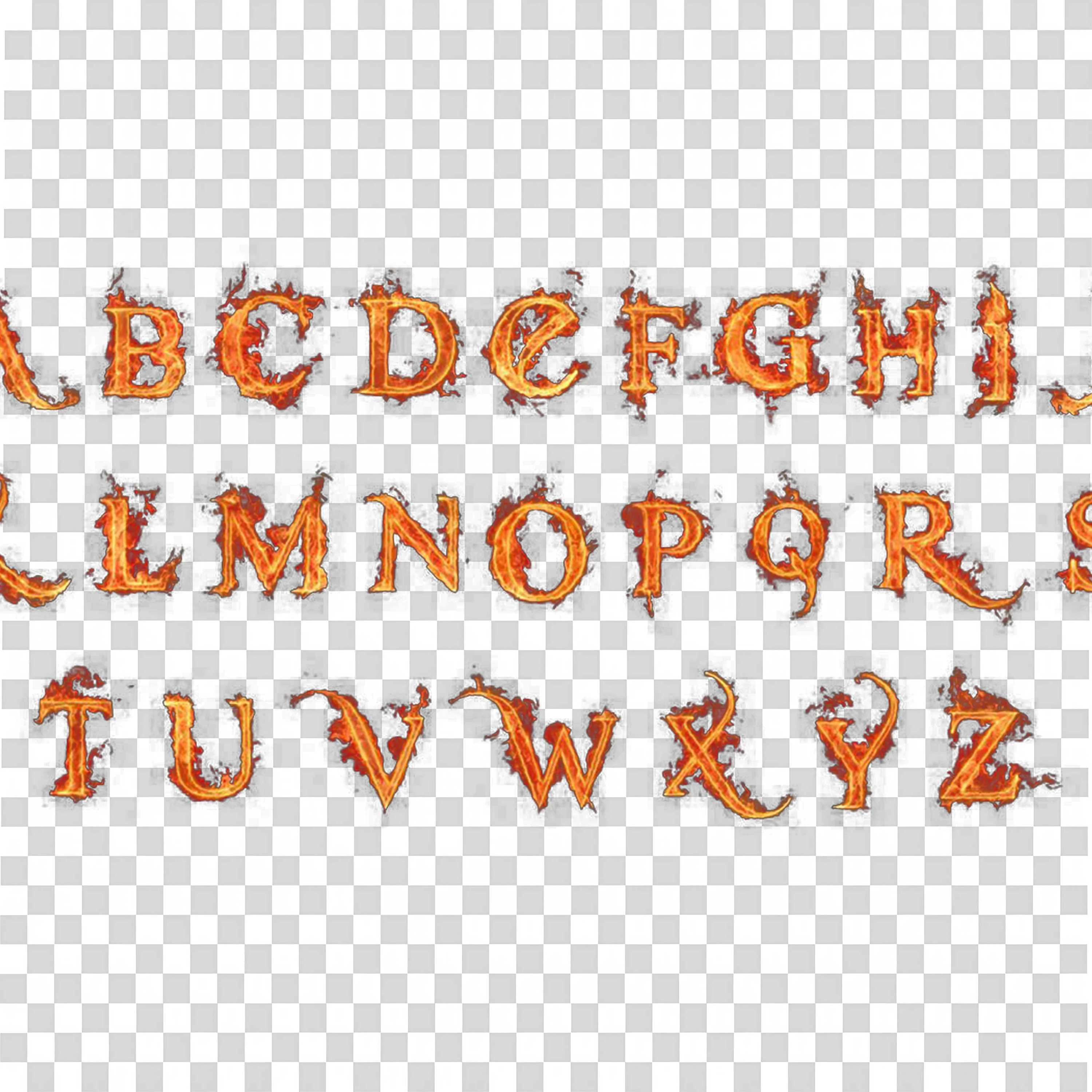 Fire Alphabet Png on Transparent Background