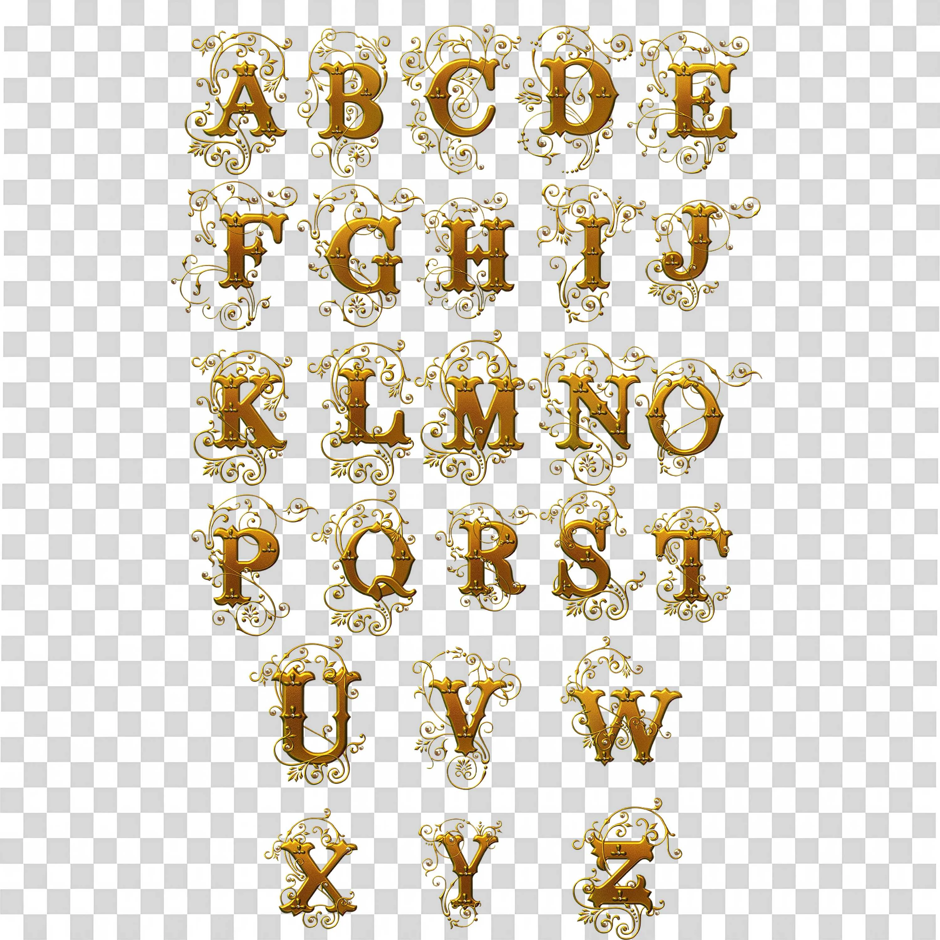 Gold Alphabet Png on Transparent Background