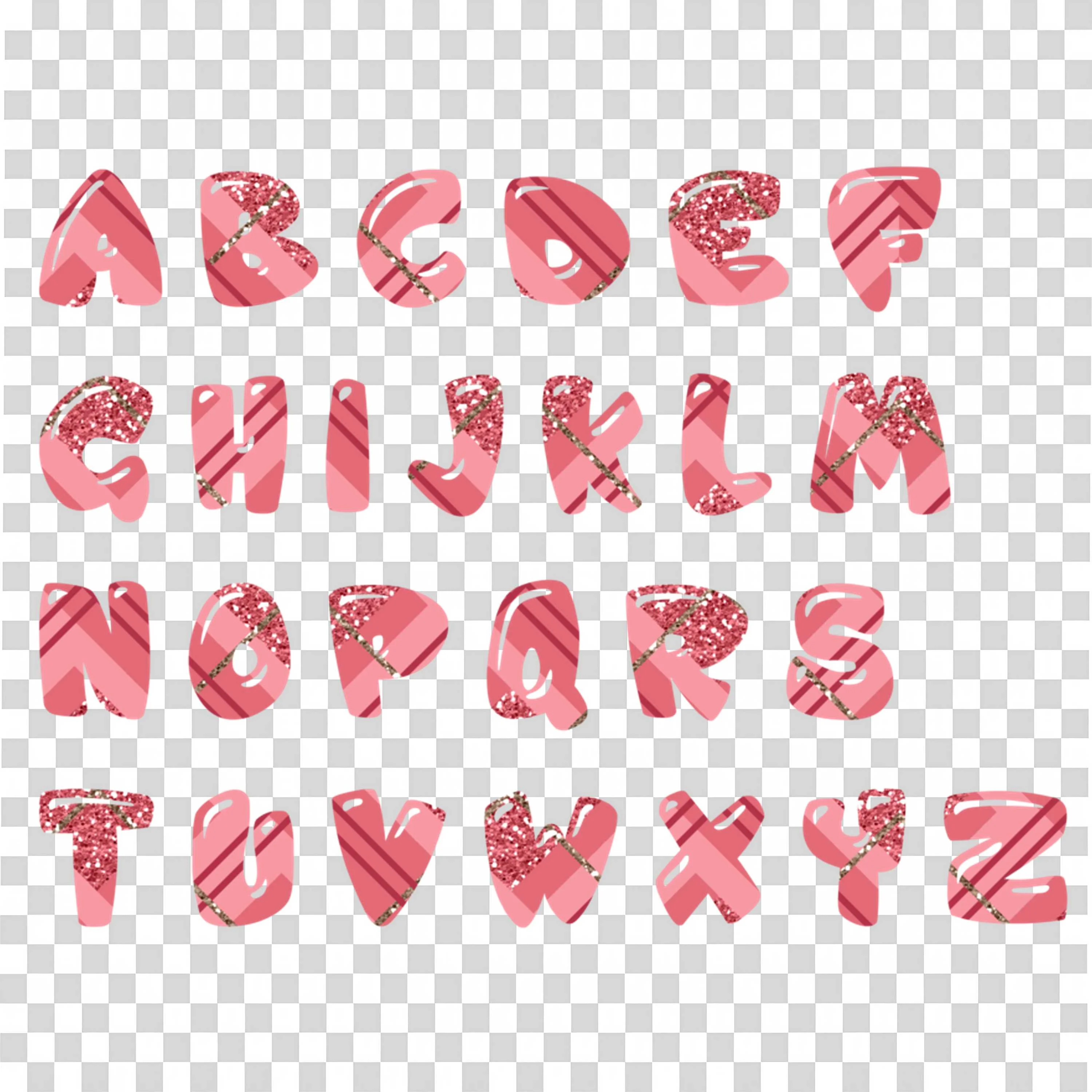 Pink Glitter Alphabet PNG on Transparent Background