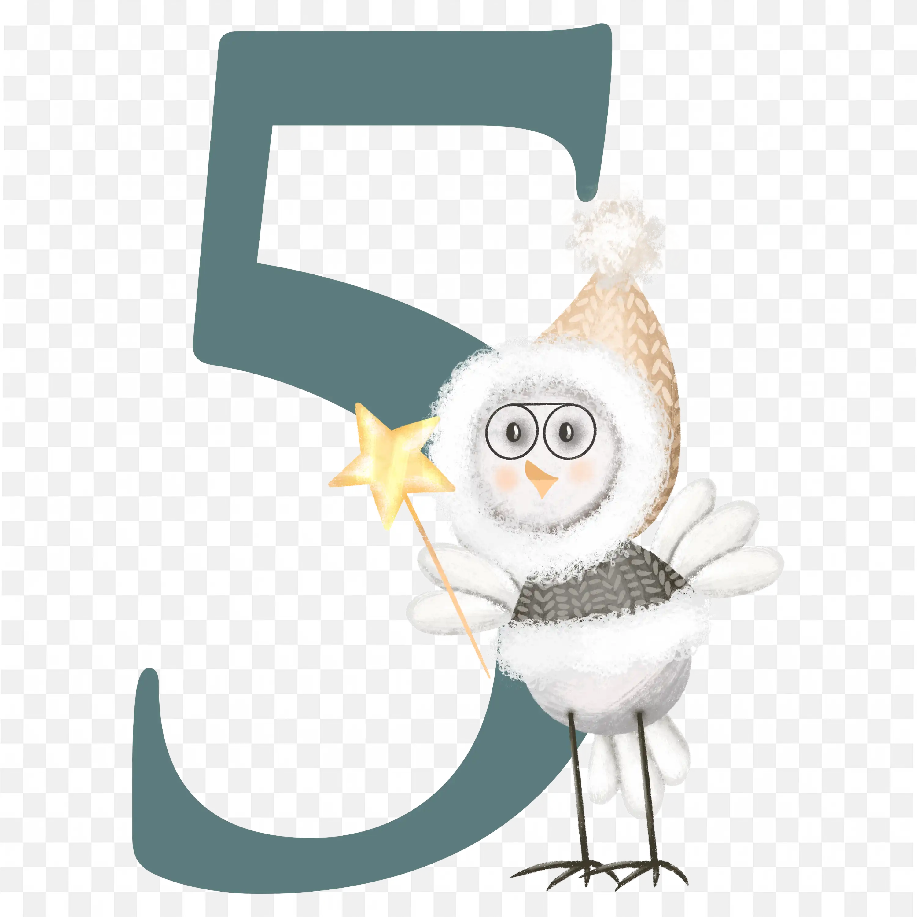 Number Five Illustration Styled with Charming Winter Theme PNG