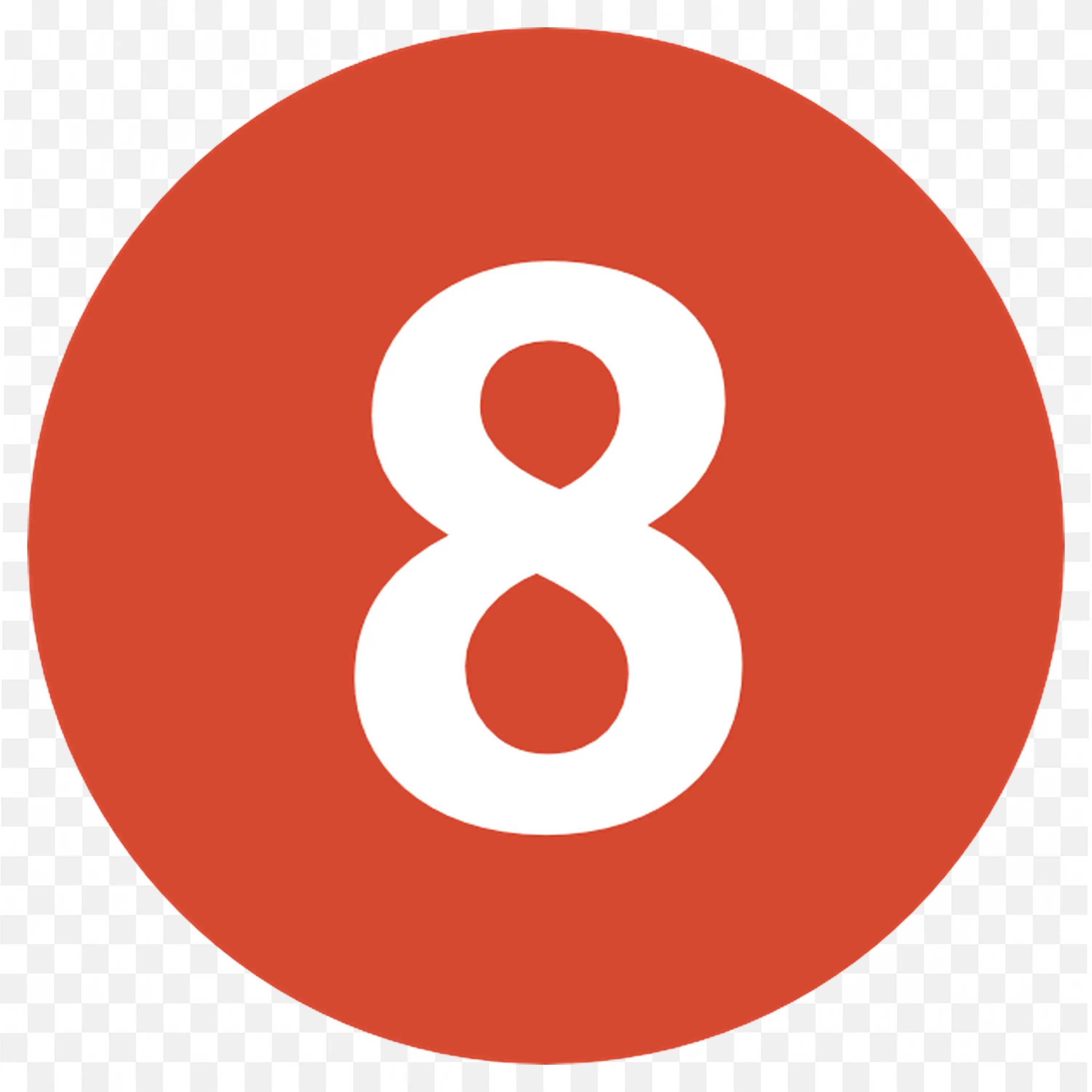 Red Circle and White Number Eight Transparent Background PNG