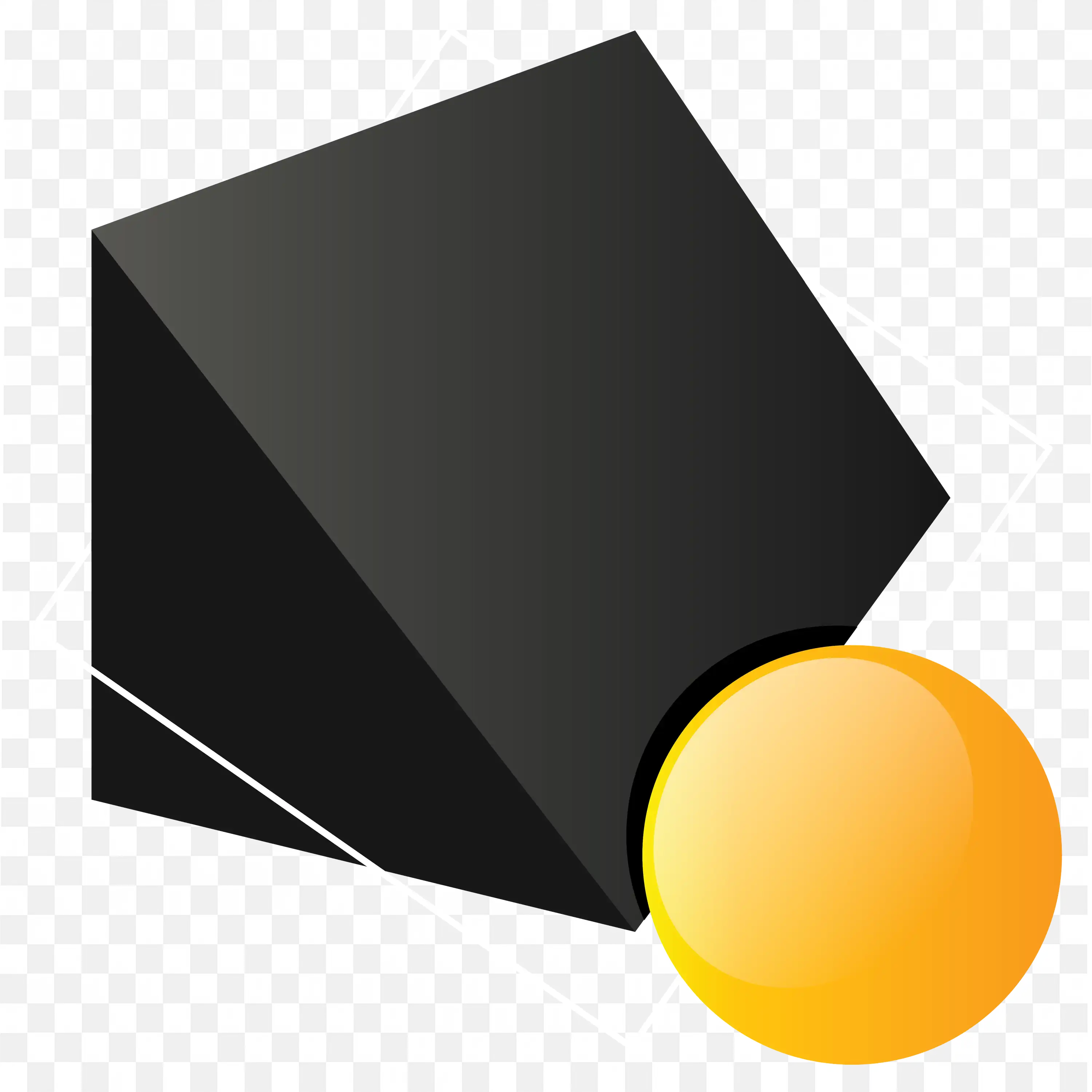 Abstract 3D Black Cube with Gradient Sphere Accent PNG