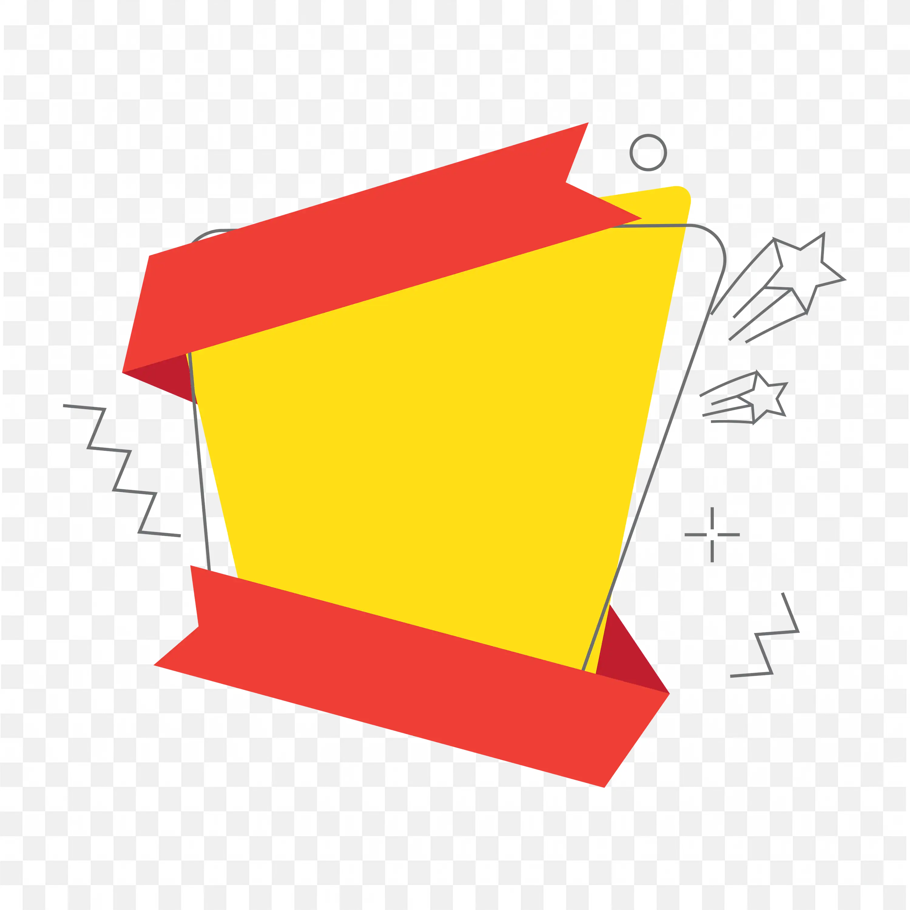 Angular Yellow Red Ribbon Banner with Confetti PNG Download