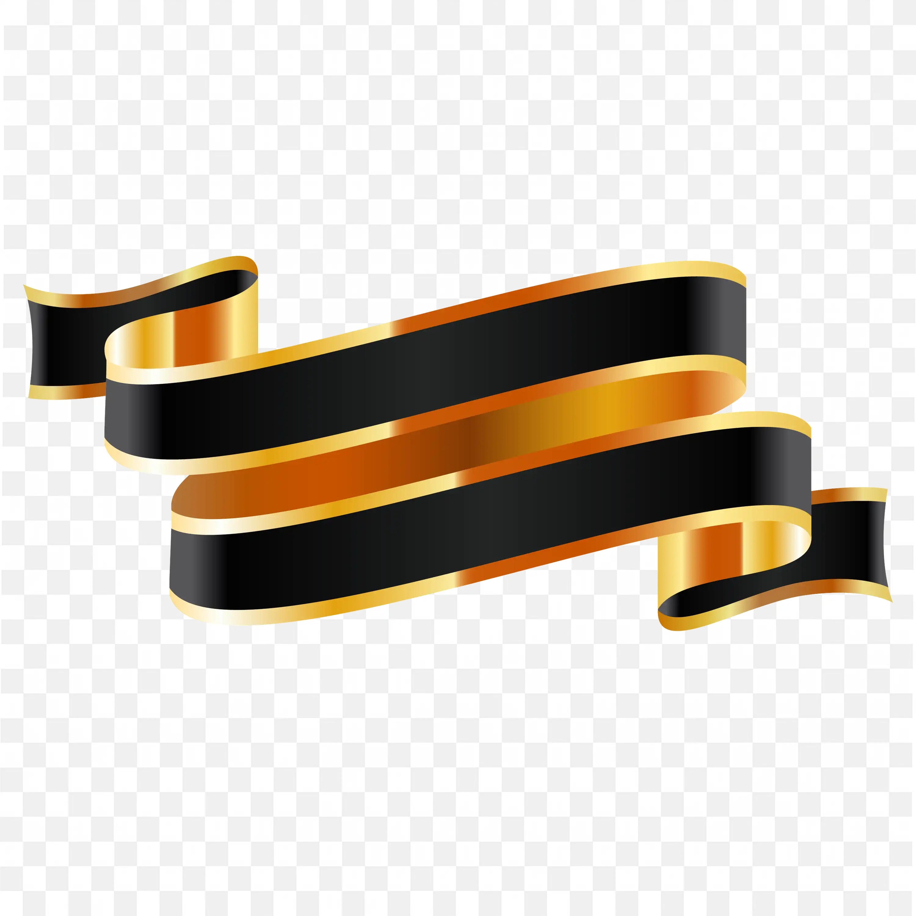 Black and Gold Ribbon Banner Graphic PNG Download
