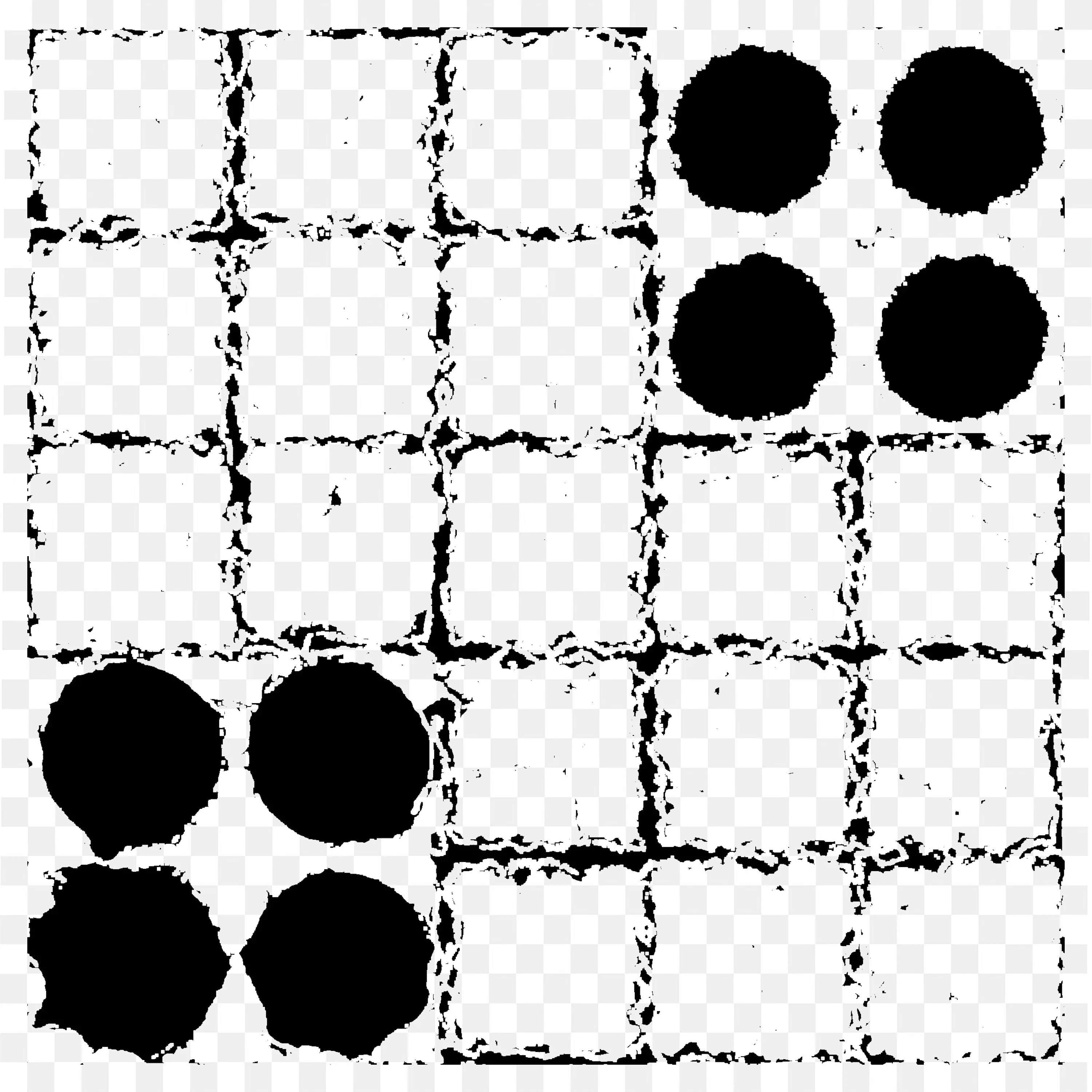Black and White Abstract Cracked Tile Grid Art PNG