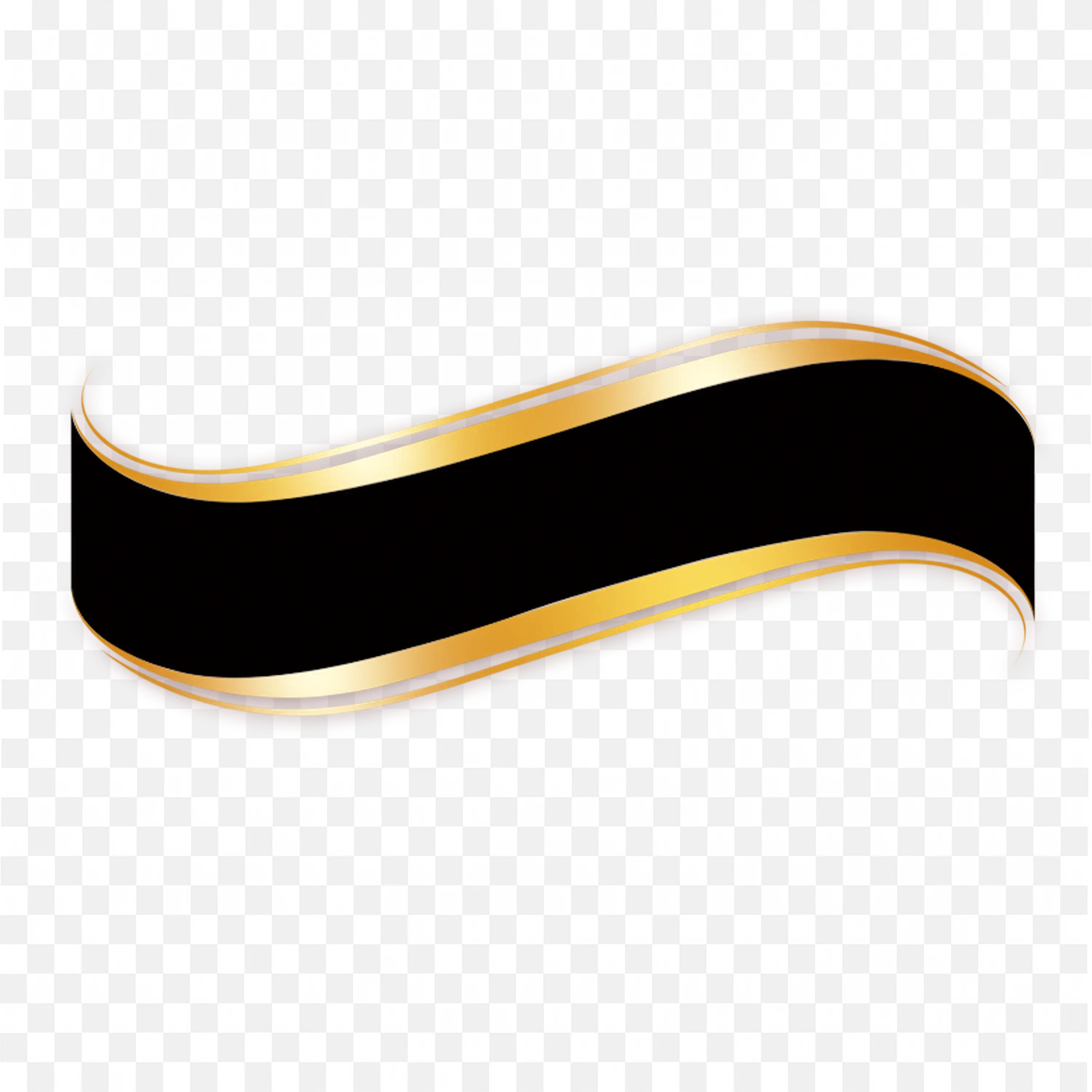 Black Curved Ribbon Banner with Gold Edge PNG Clipart File
