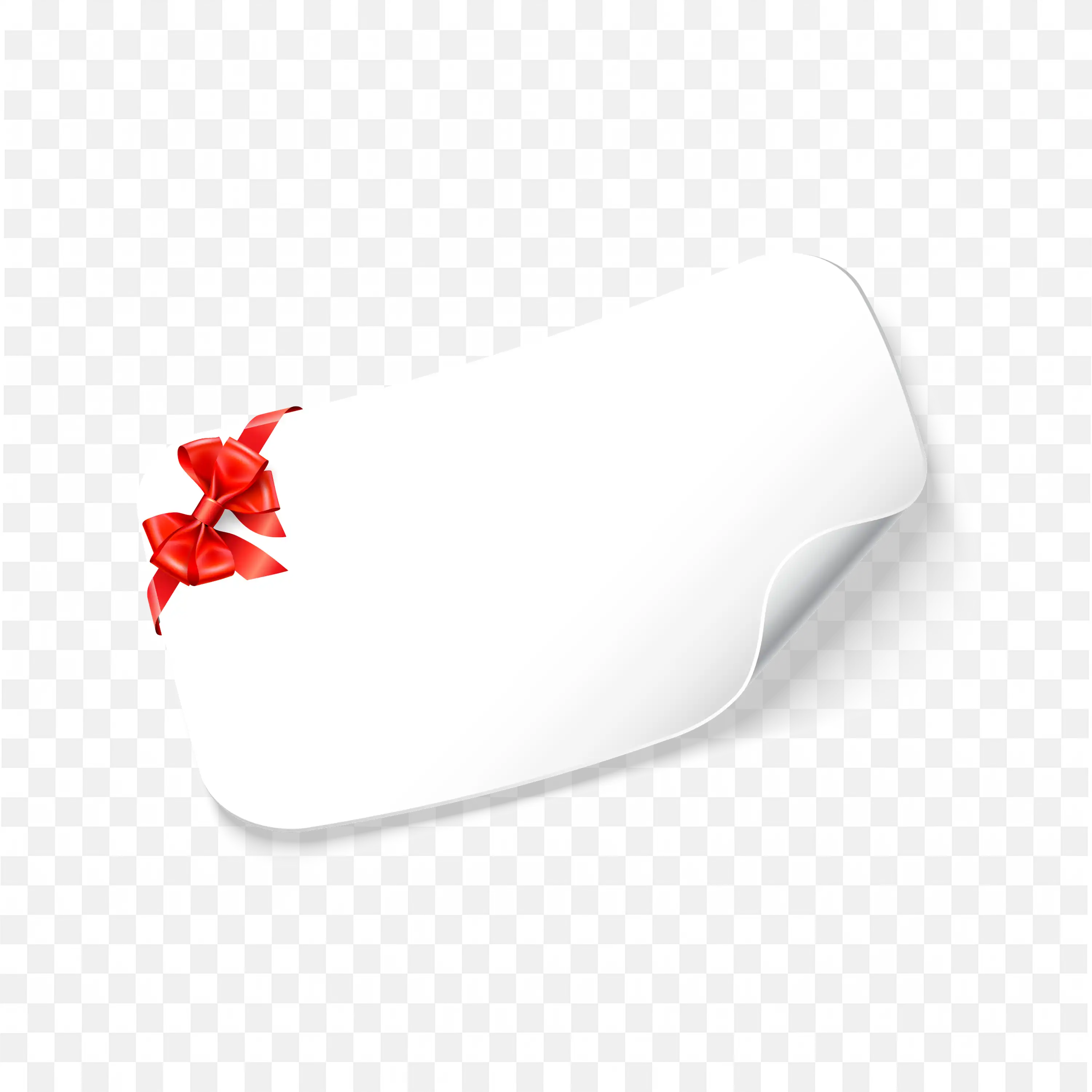Blank White Gift Tag with Red Ribbon Bow and Curl Corner PNG