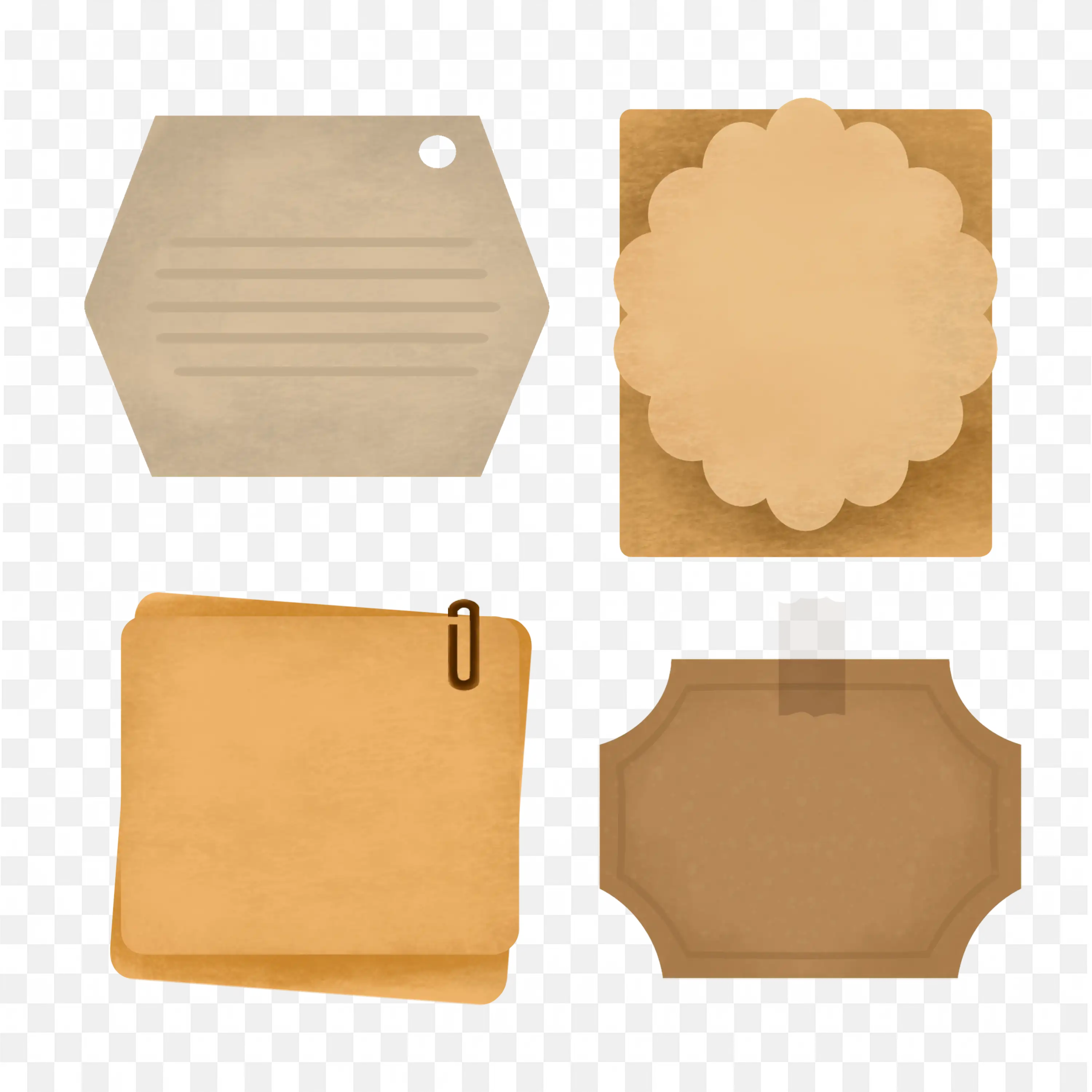 Brown Paper Tag Label Set with Various Shapes and Styles