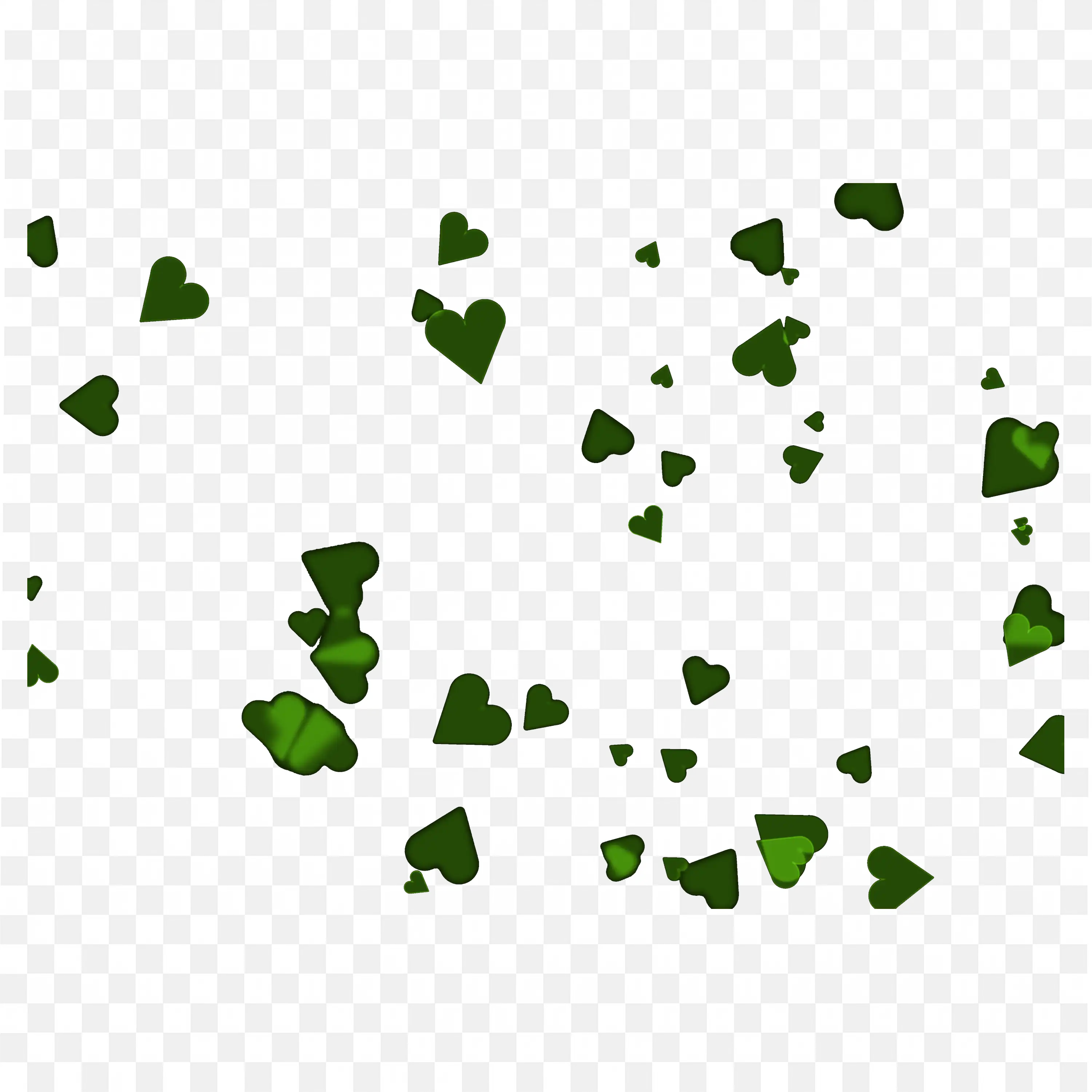 Bunch of Green Heart Confetti Overlay on Black Background