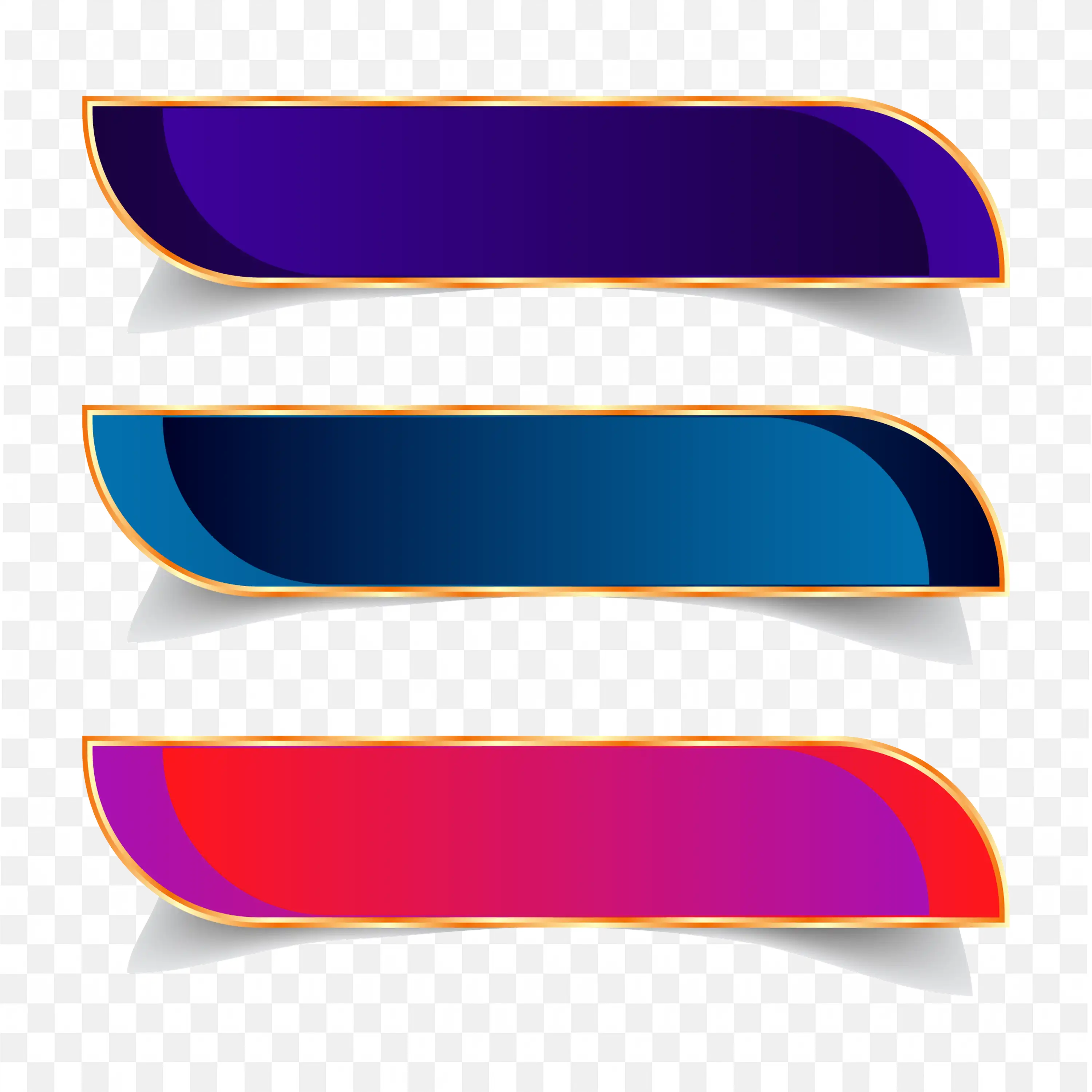 Colorful Rounded Corner with Ribbon Label Banner Set PNG Style