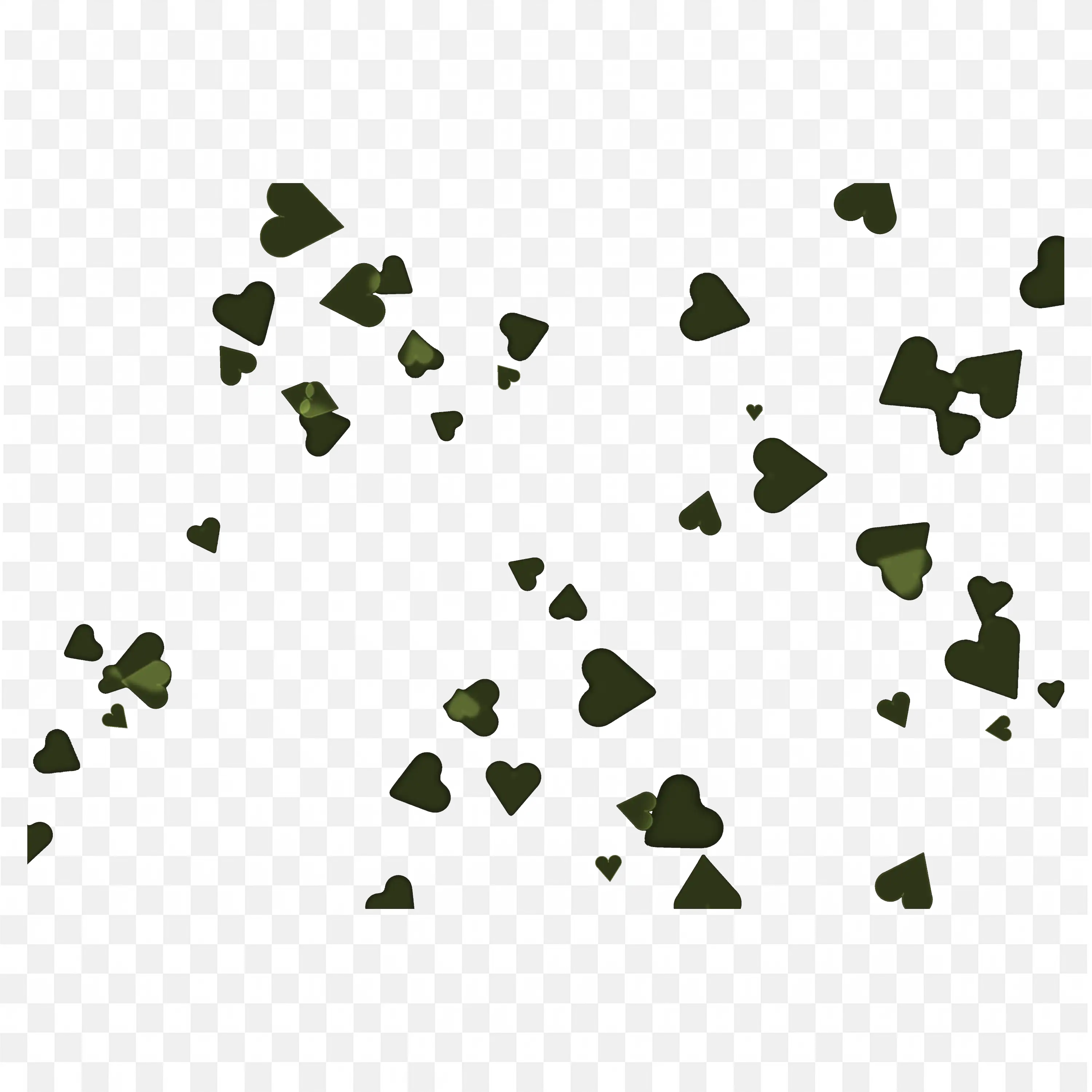Dark Green Heart Confetti Overlay on Black Background PNG