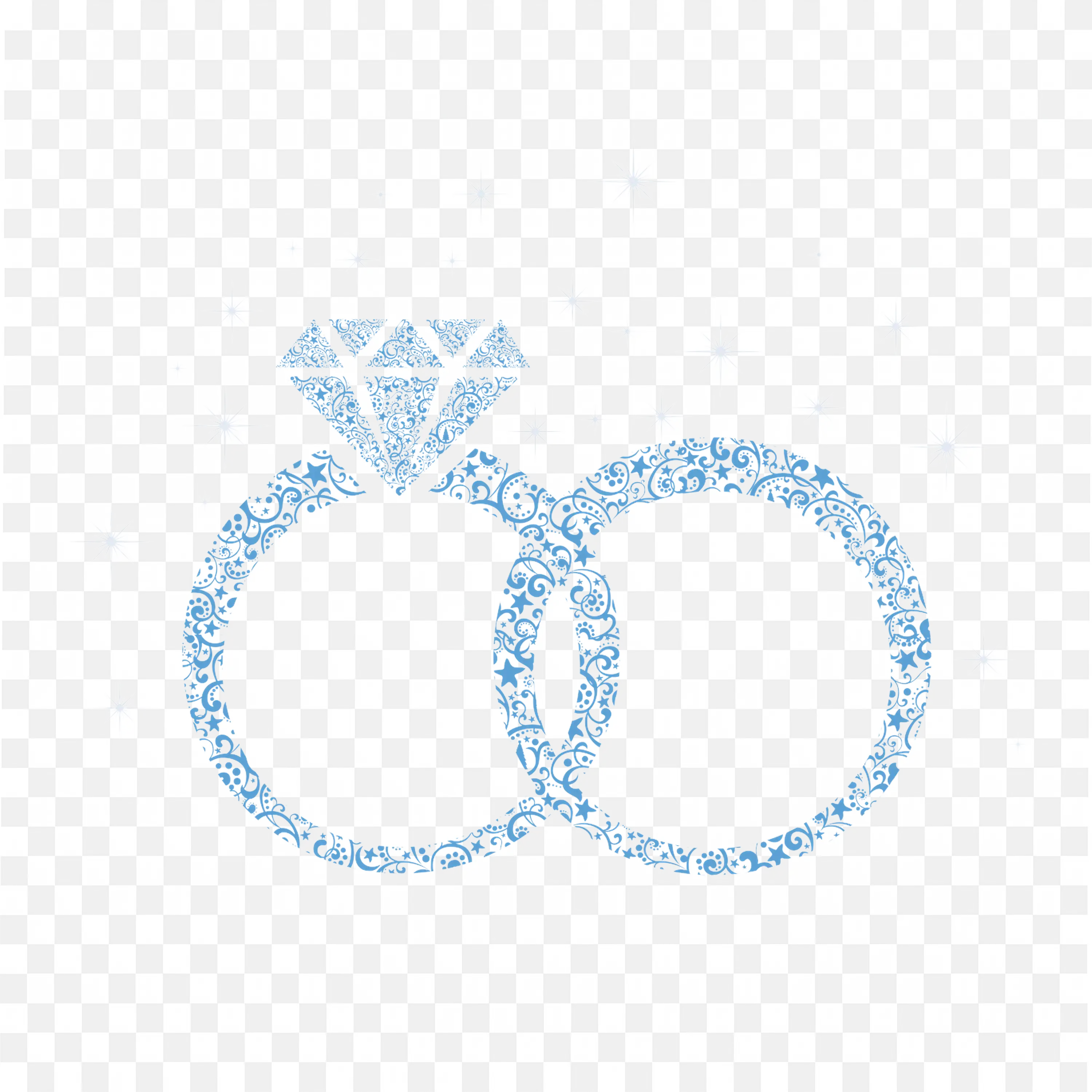 Diamond Ring Icon Made of Snowflakes on White Background