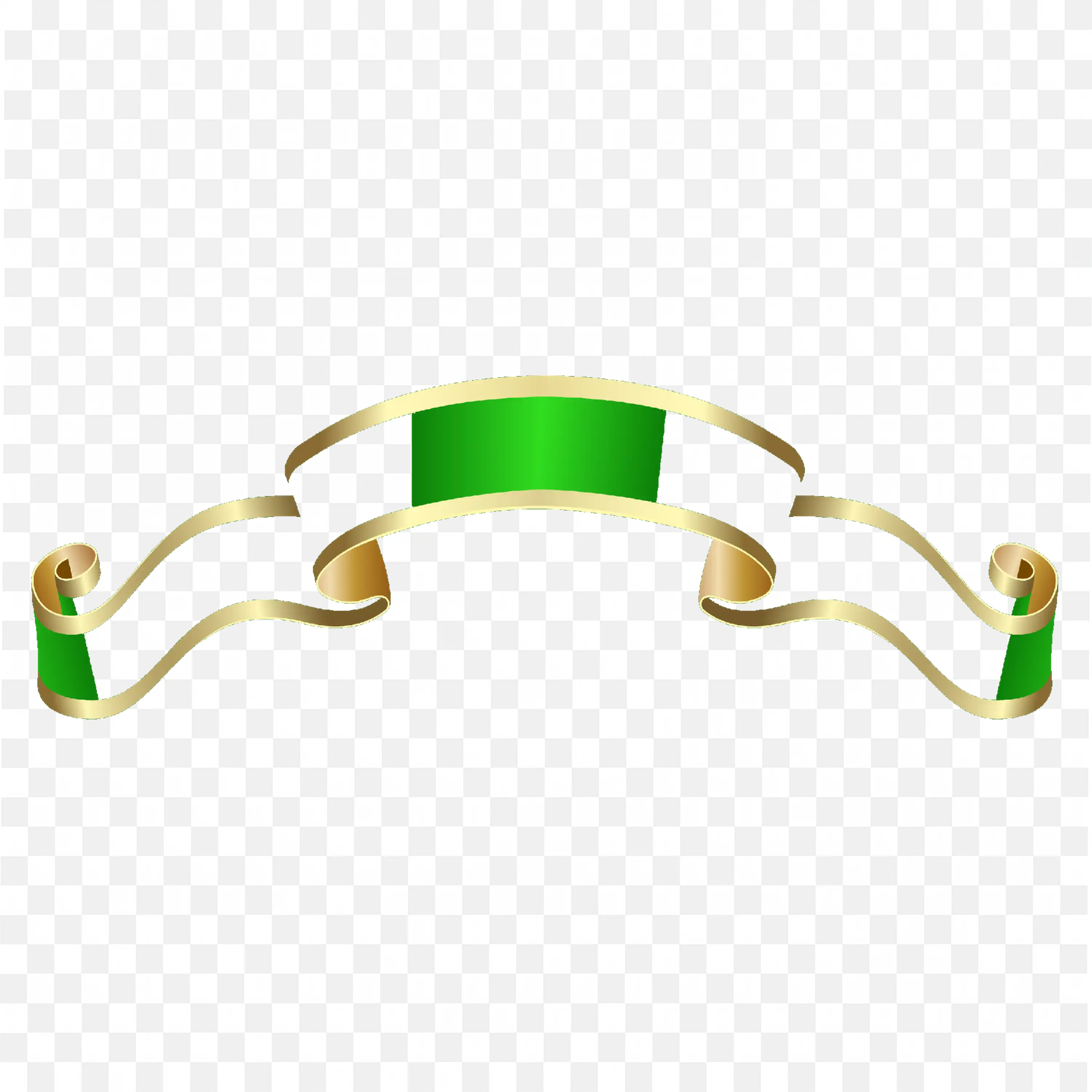 Glossy Green and Gold Curved Ribbon Banner PNG Vector