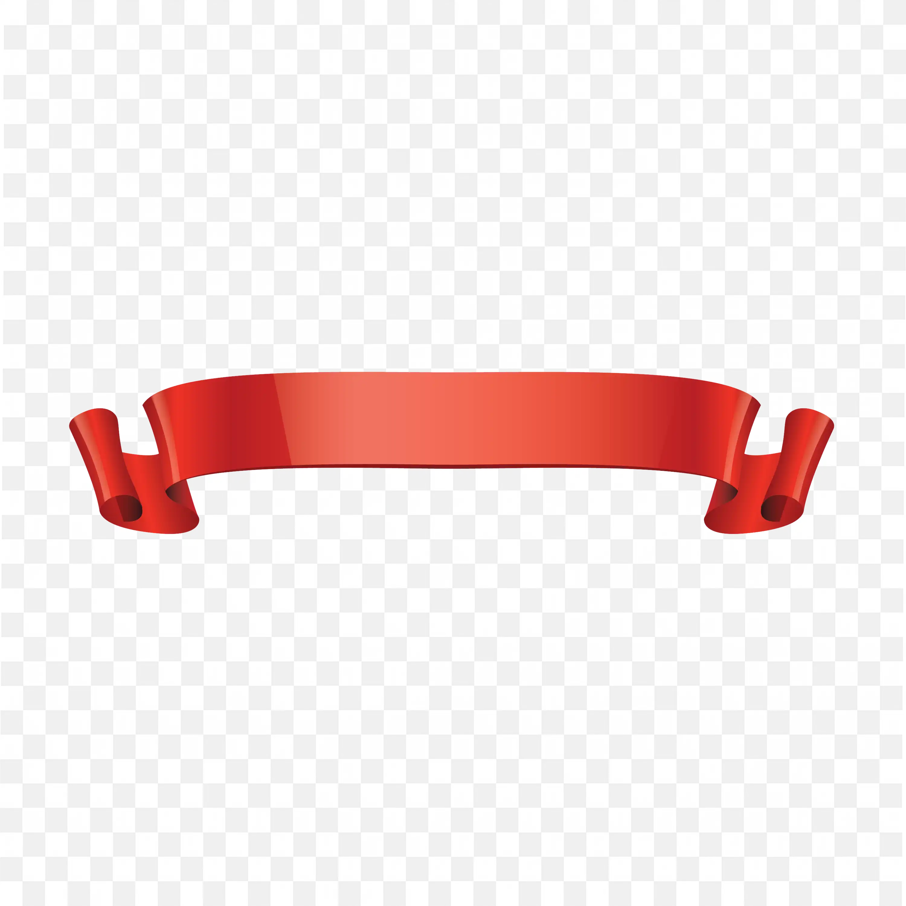 Glossy Red Ribbon Banner with Curled Edges on Transparent PNG