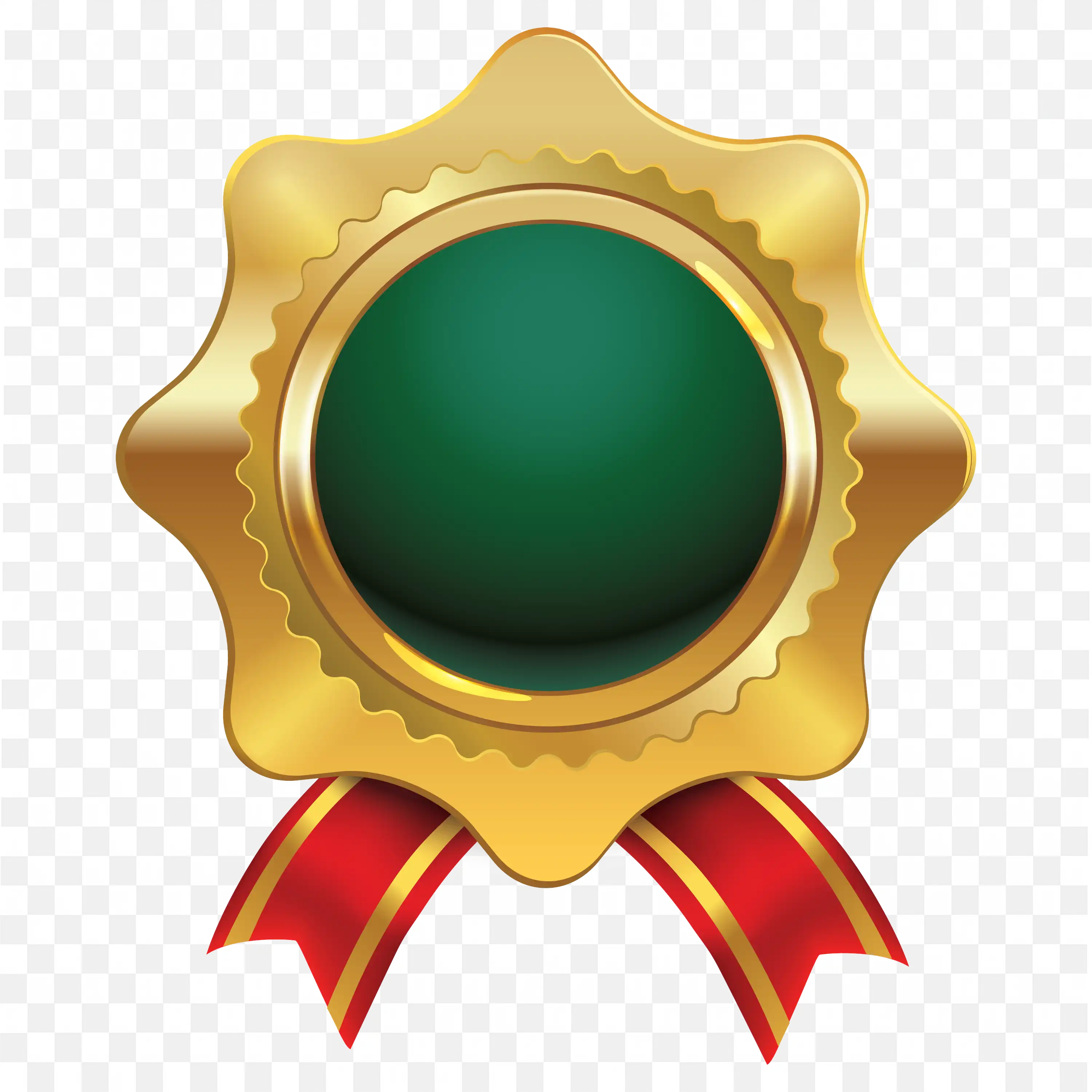 Gold Award Seal with Green Center and Red Ribbon Badge PNG