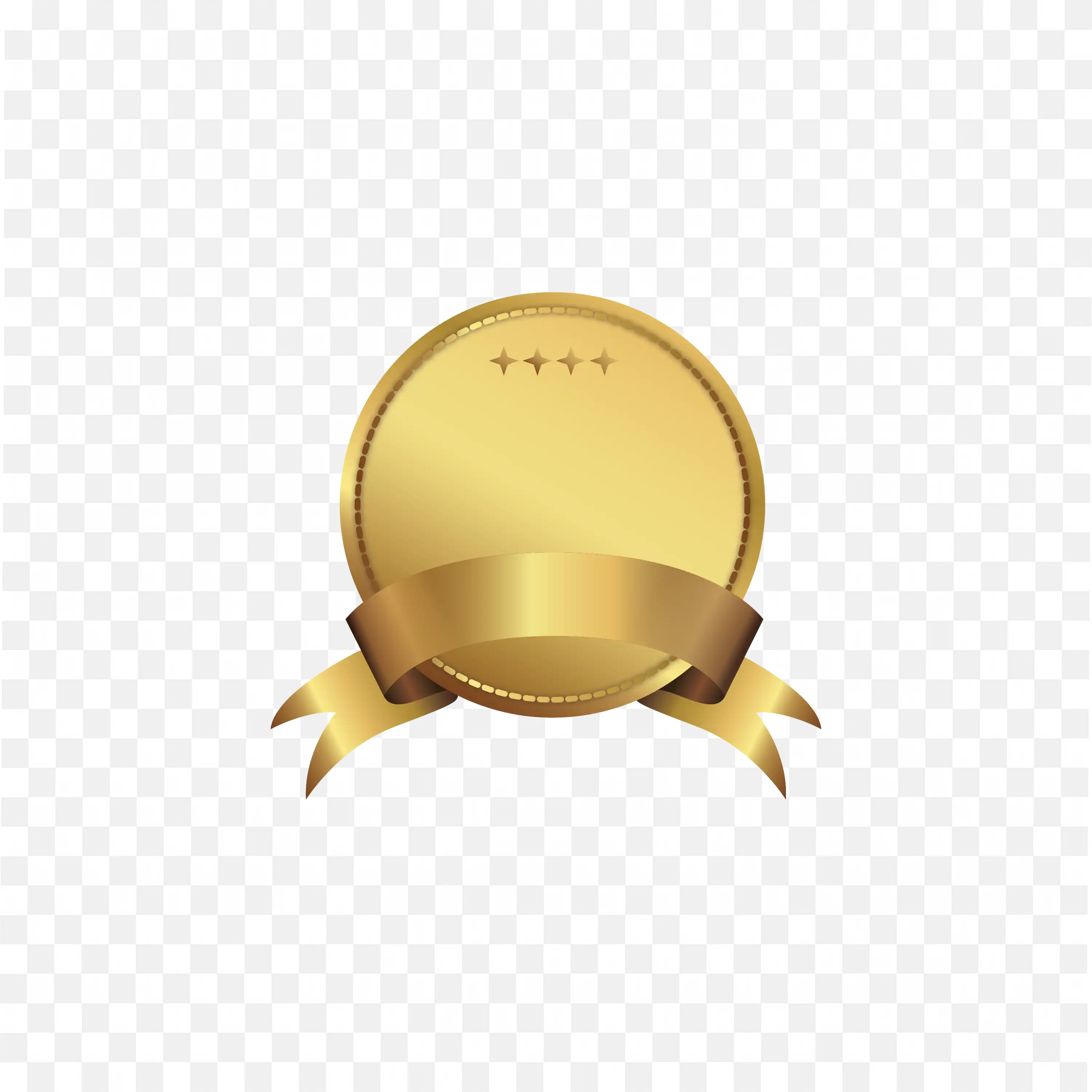 Gold Trophy Round Medal with Ribbon Base PNG Download