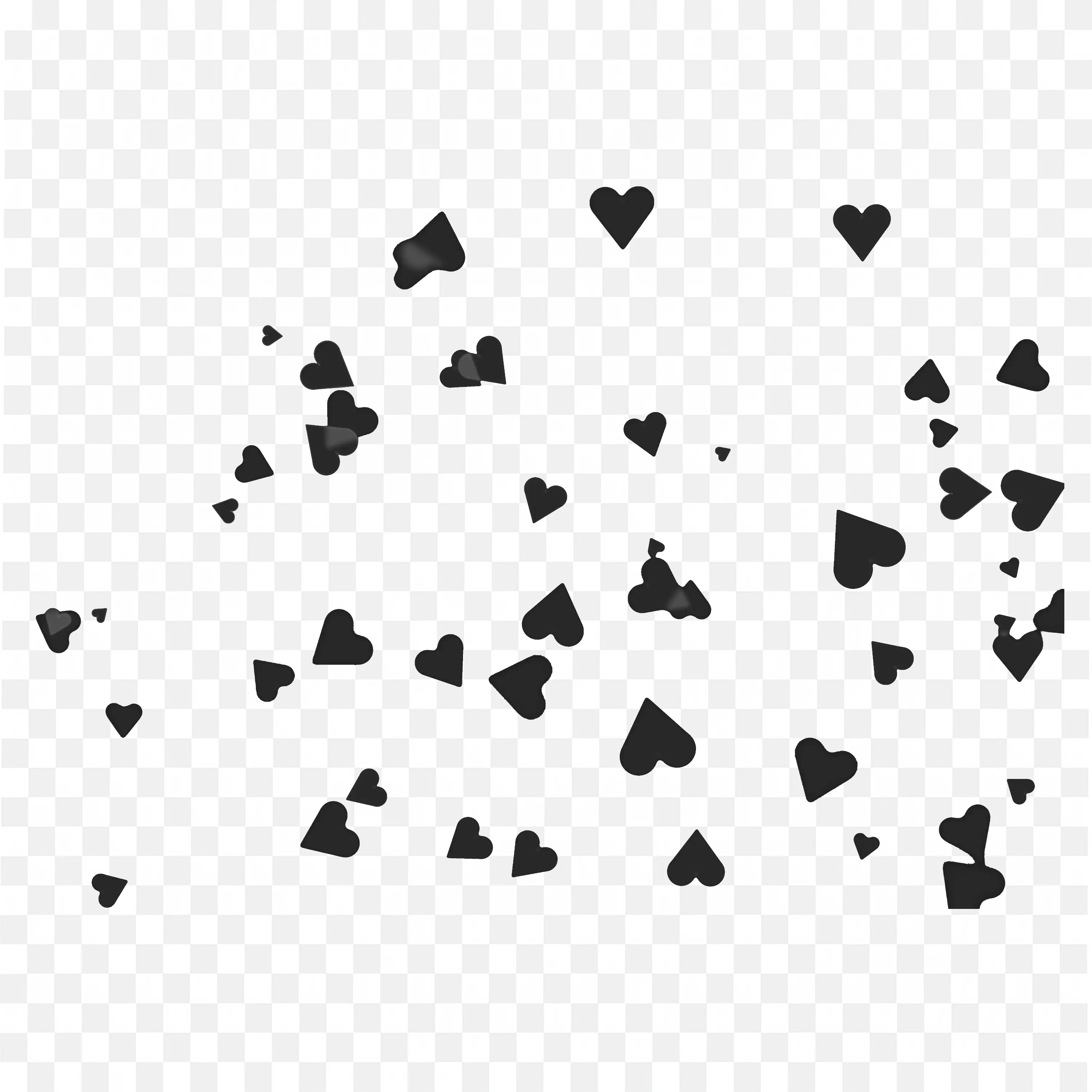Gray Heart Confetti Overlay on Black Background PNG