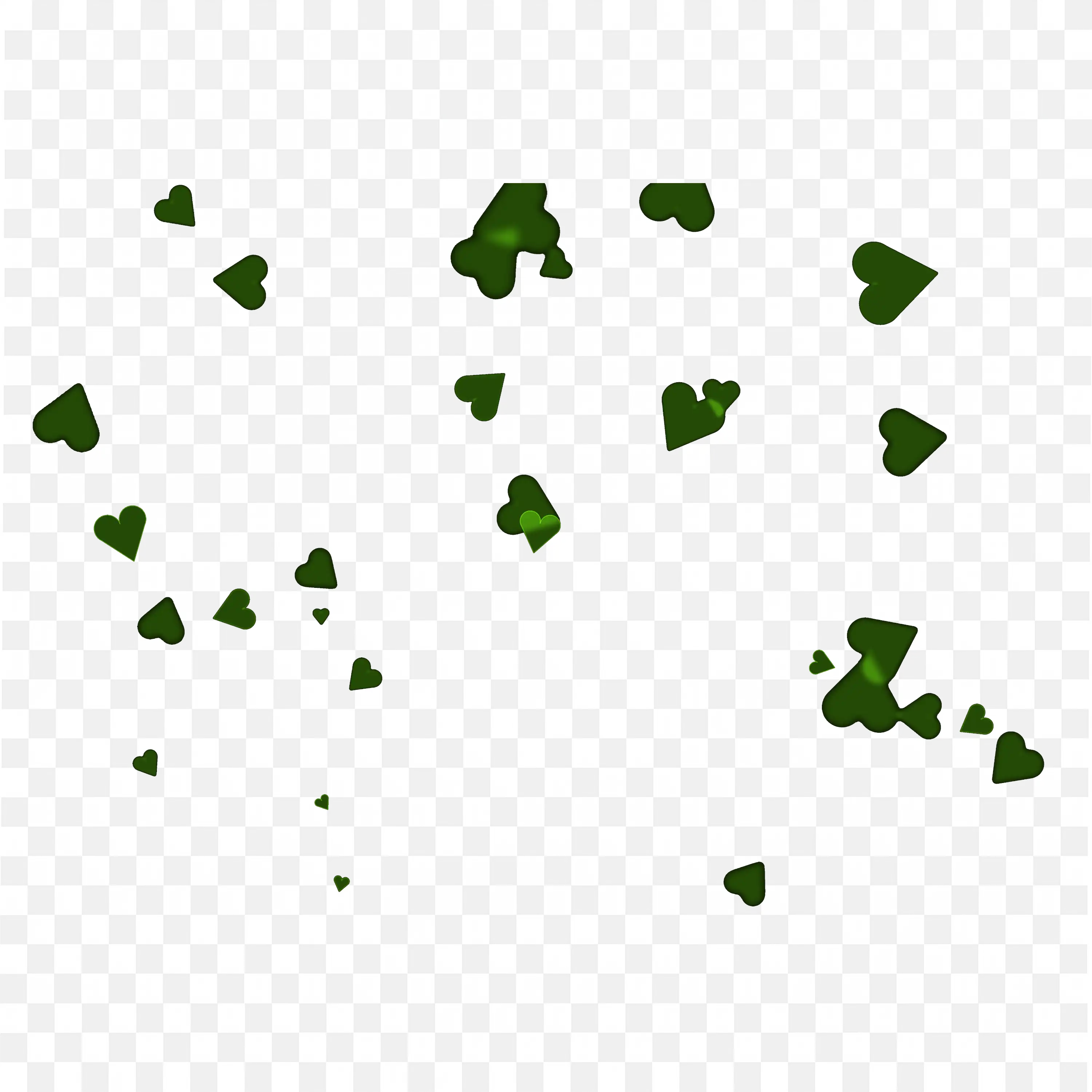 Green Heart Confetti Overlay on Black Background PNG