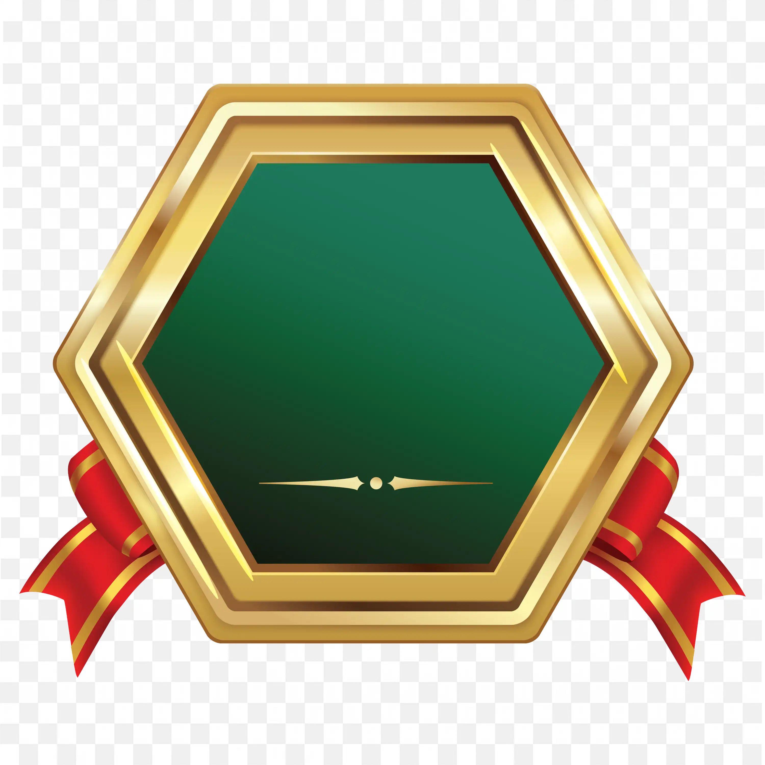 Green Hexagon Emblem with Red Gold Ribbon PNG Download
